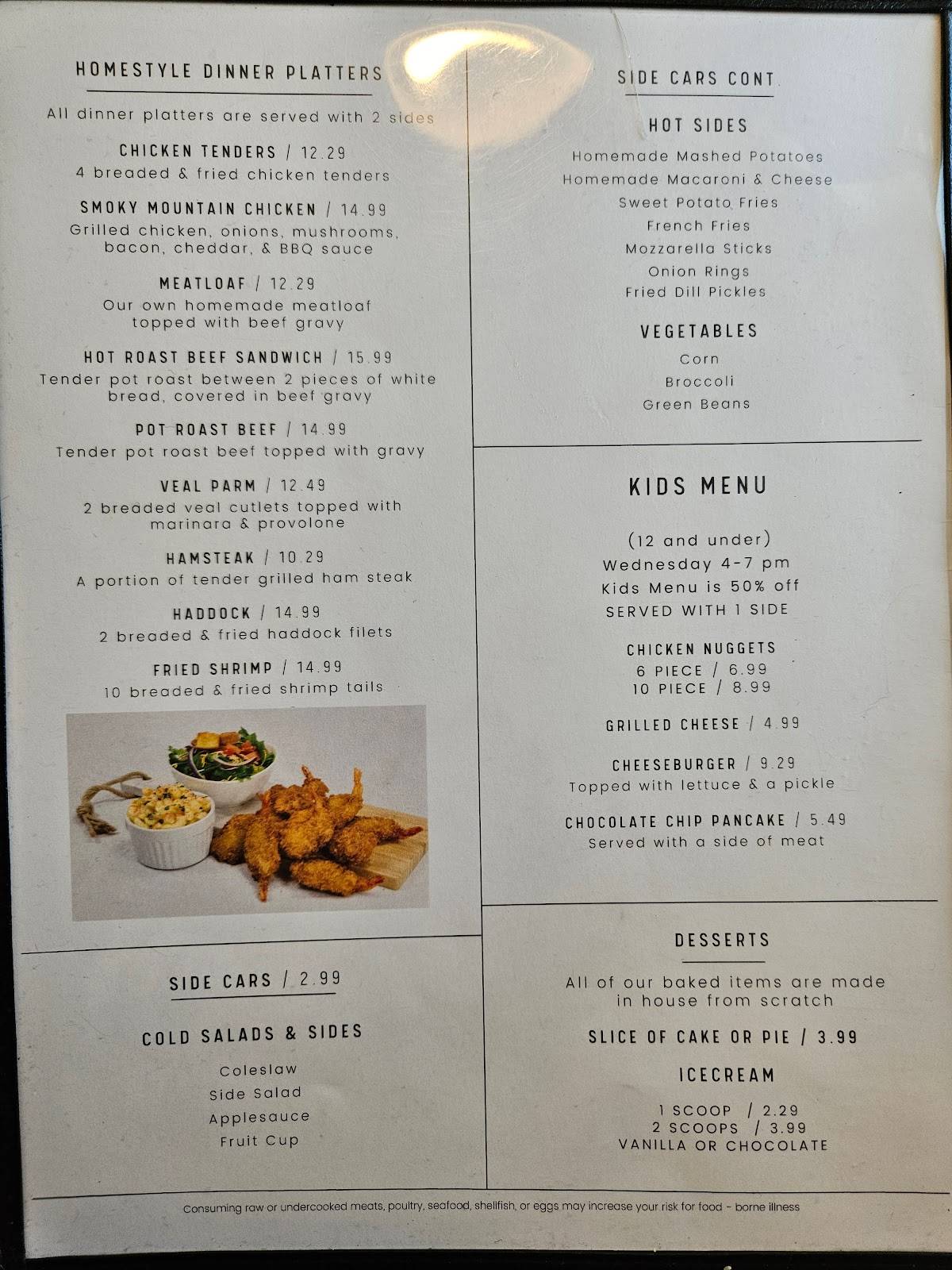 Menu at Richland Railroad Diner restaurant, Richland