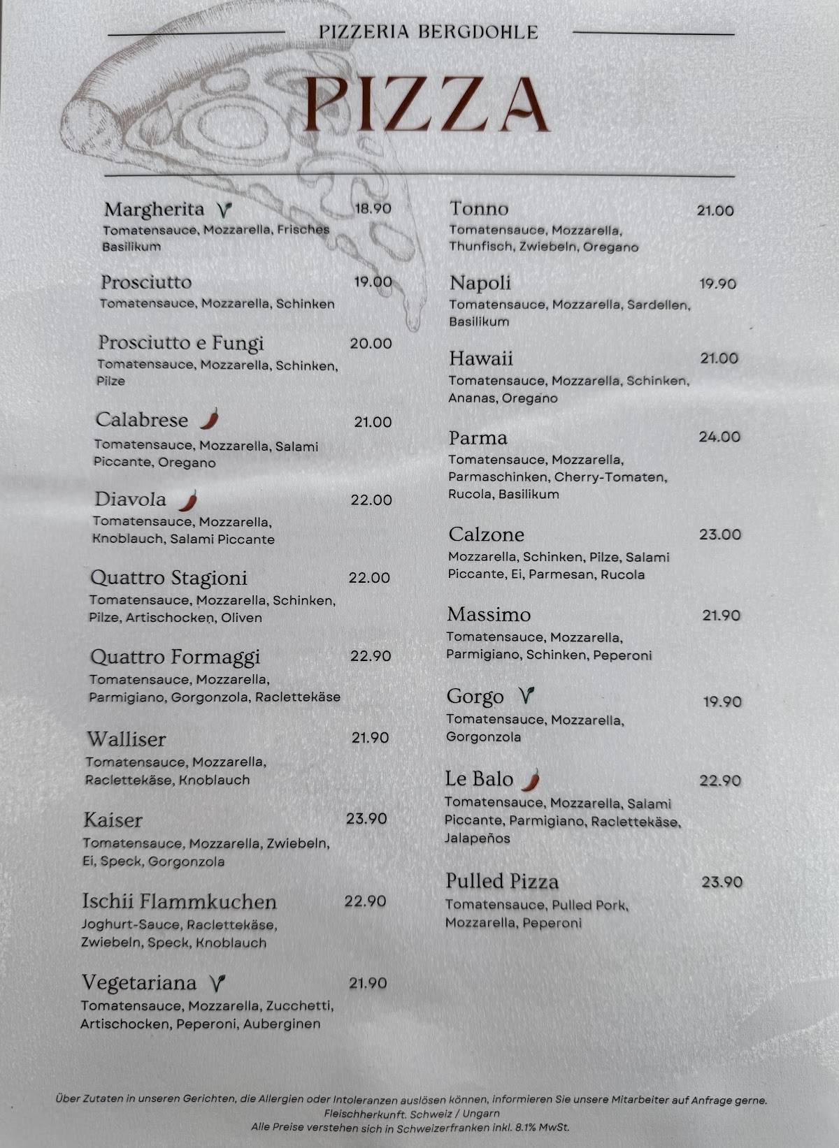 Menu di Restaurant Bergdohle Riederalp 