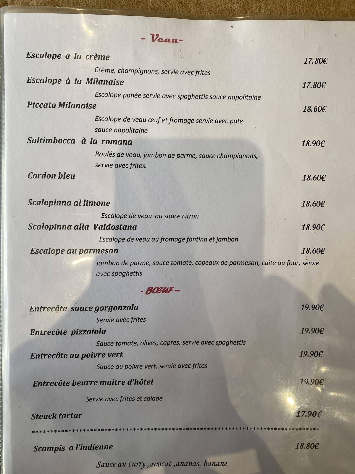 Menu de Pizzeria Napoli
