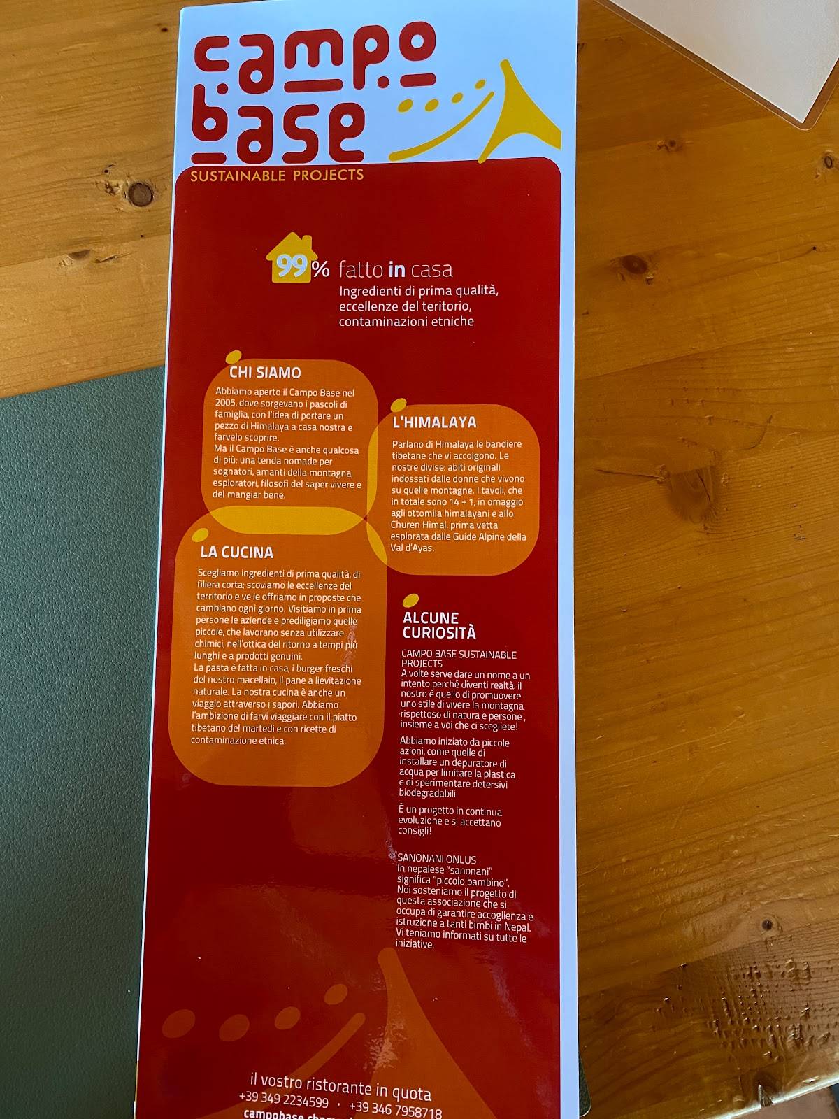 Menu di Rifugio Campo Base 