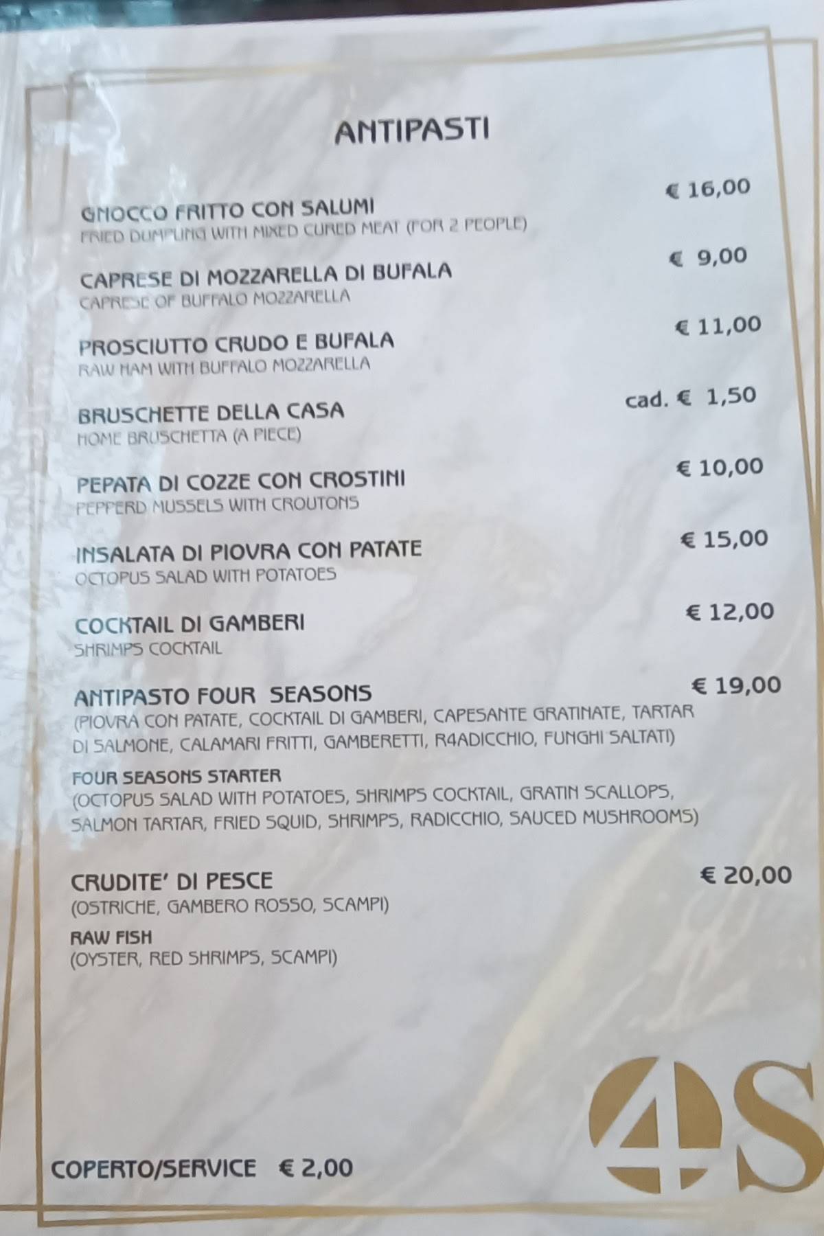 Menu di Ristorante 4 Seasons 