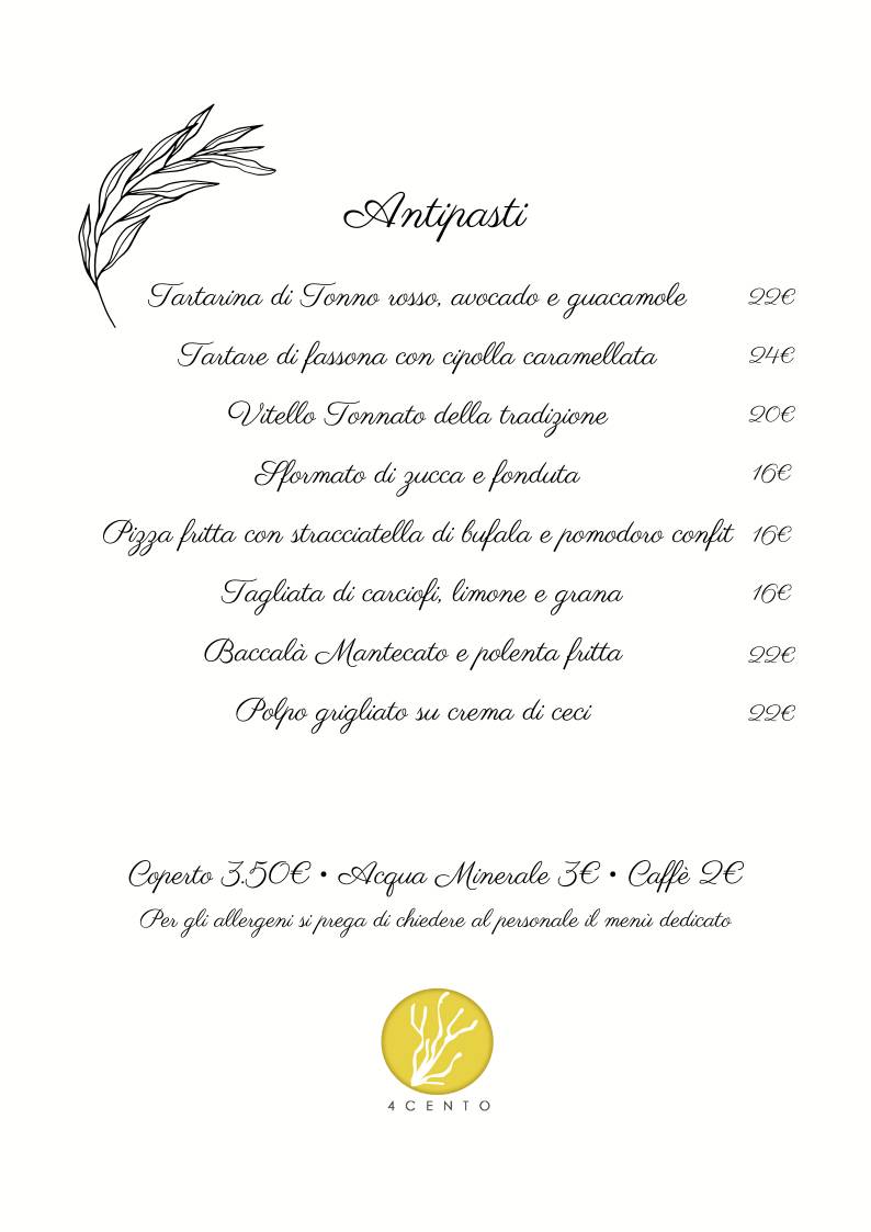 Menu di 4cento - Locanda con giardino 