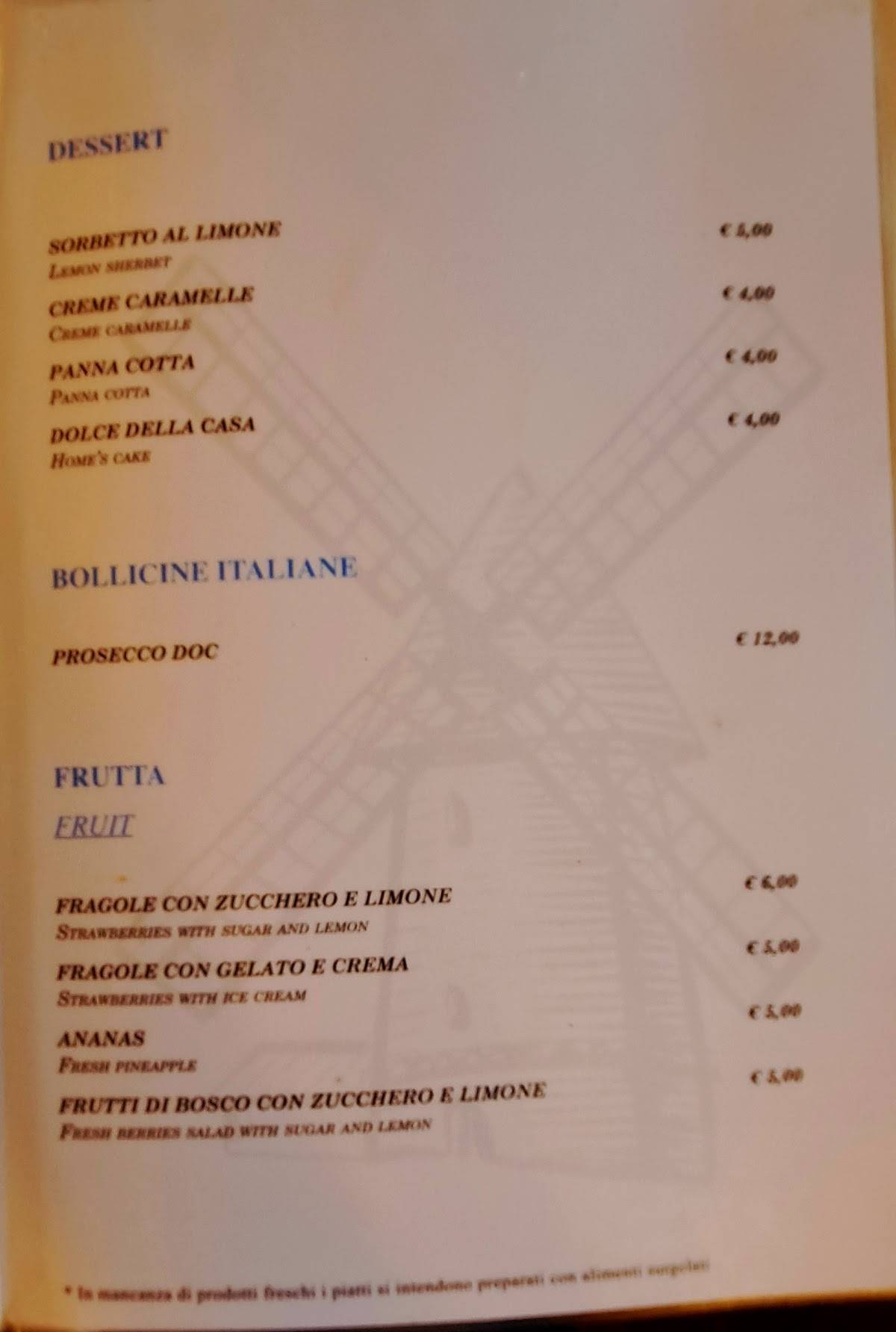 Menu di Ristorante Al Vecchio Mulino 