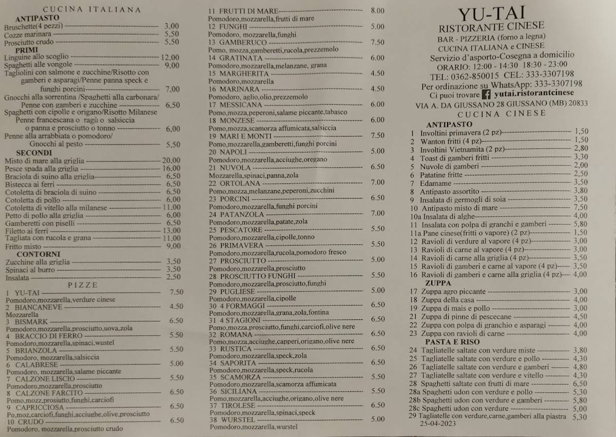 Menu di Ristorante Cinese Yu-Tai 