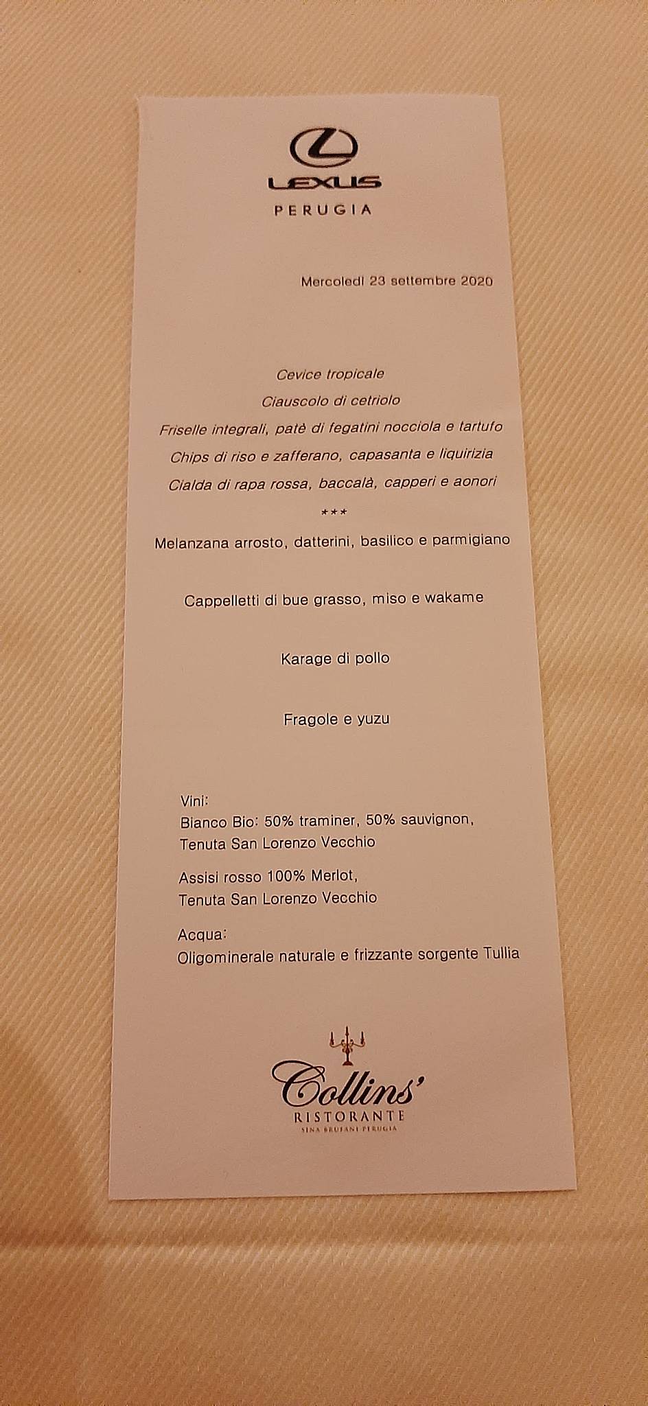 Menu di Ristorante Collins' 