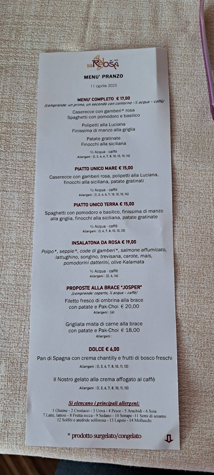 Menu di Ristorante Da Rosa 