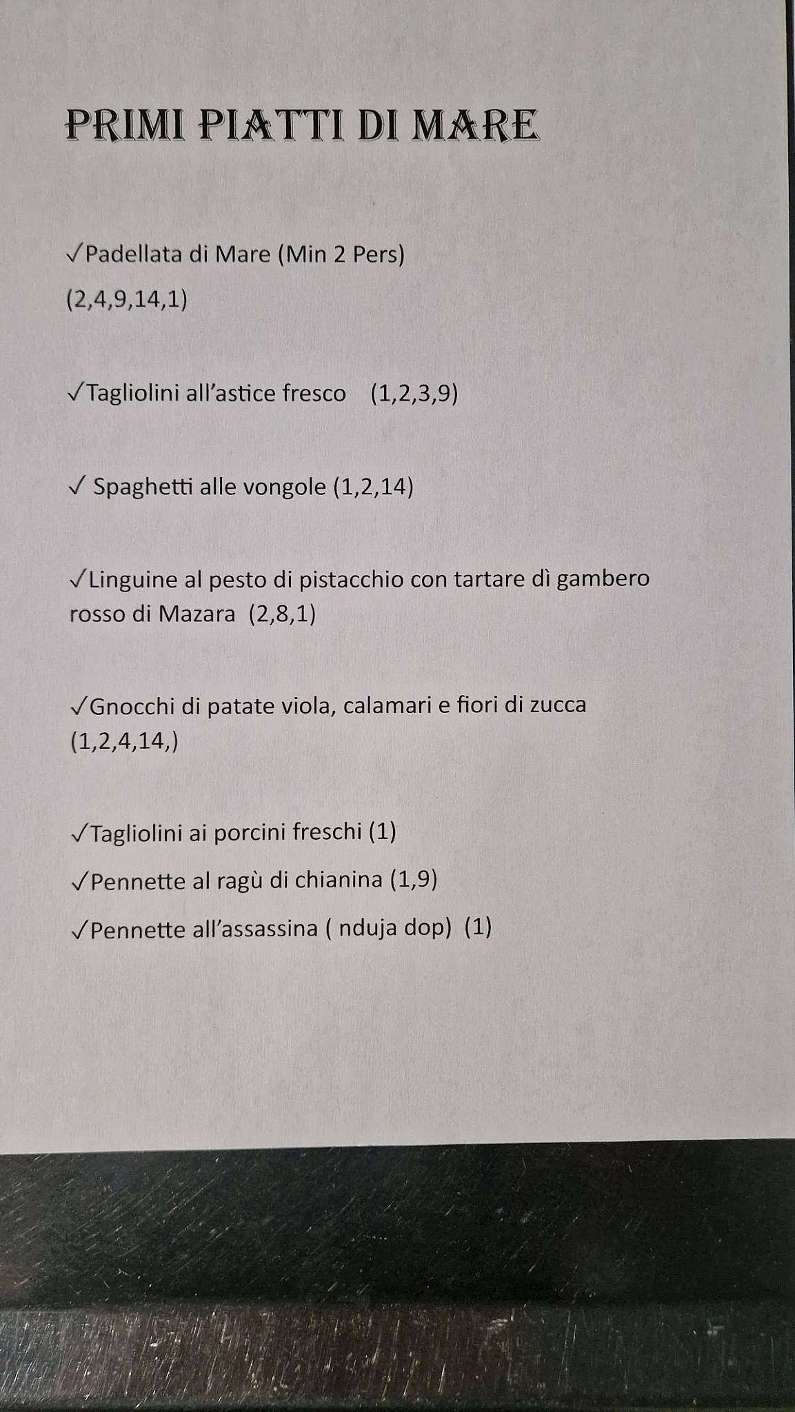 Menu di Ristorante Frank 