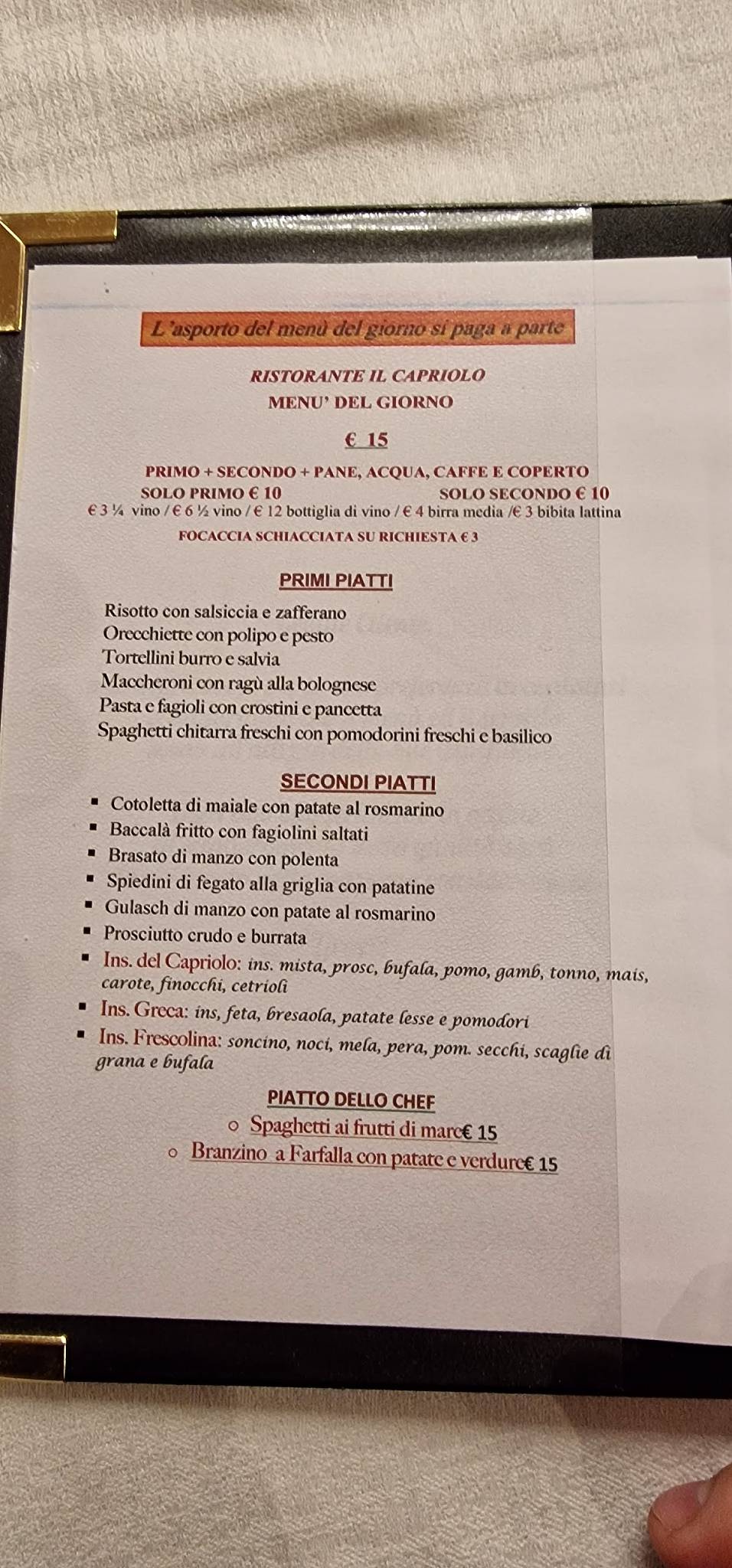 Menu di Ristorante Il Capriolo 