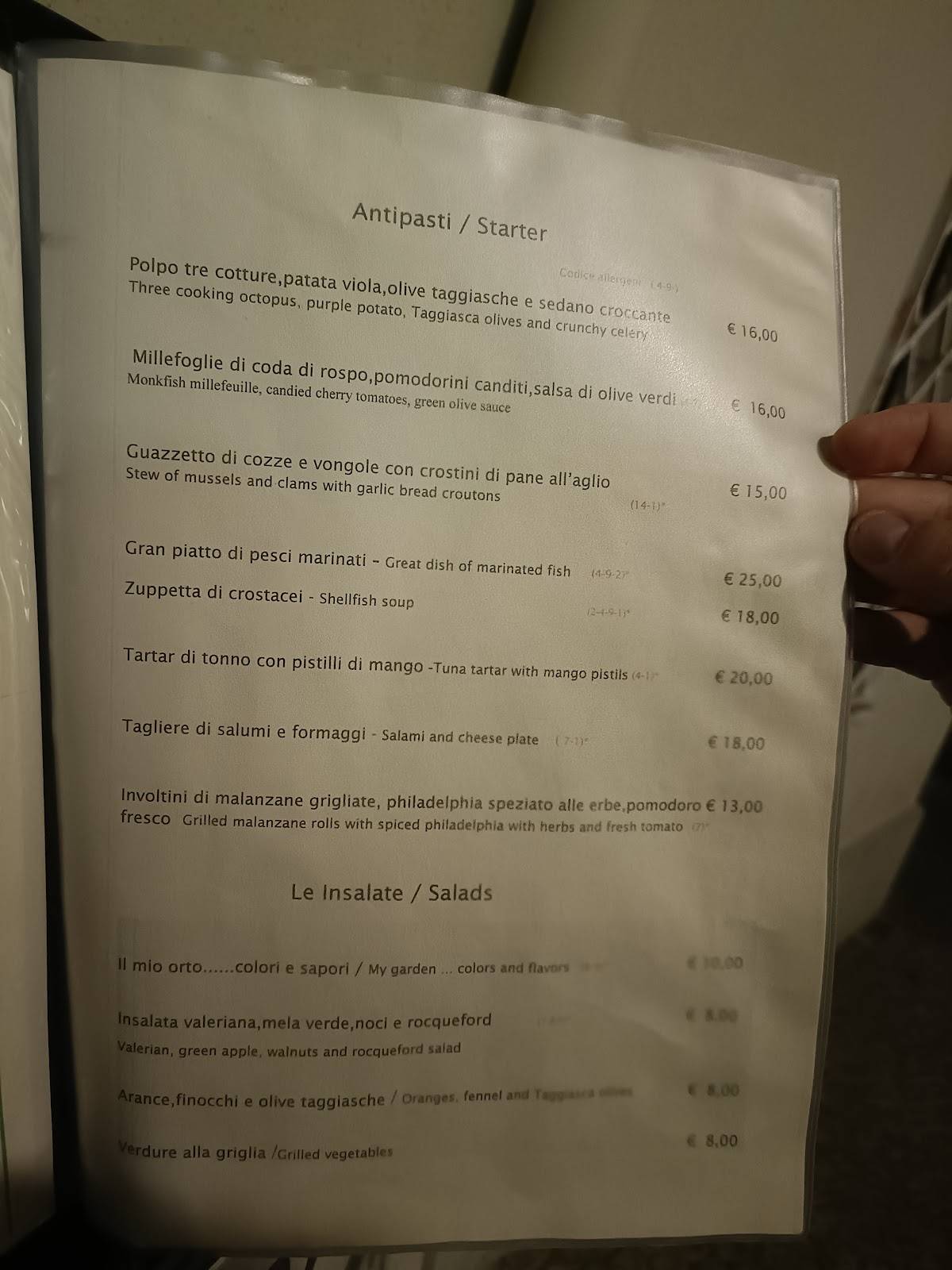 Menu da Ristorante La Lanterna Olbia Italy, Olbia