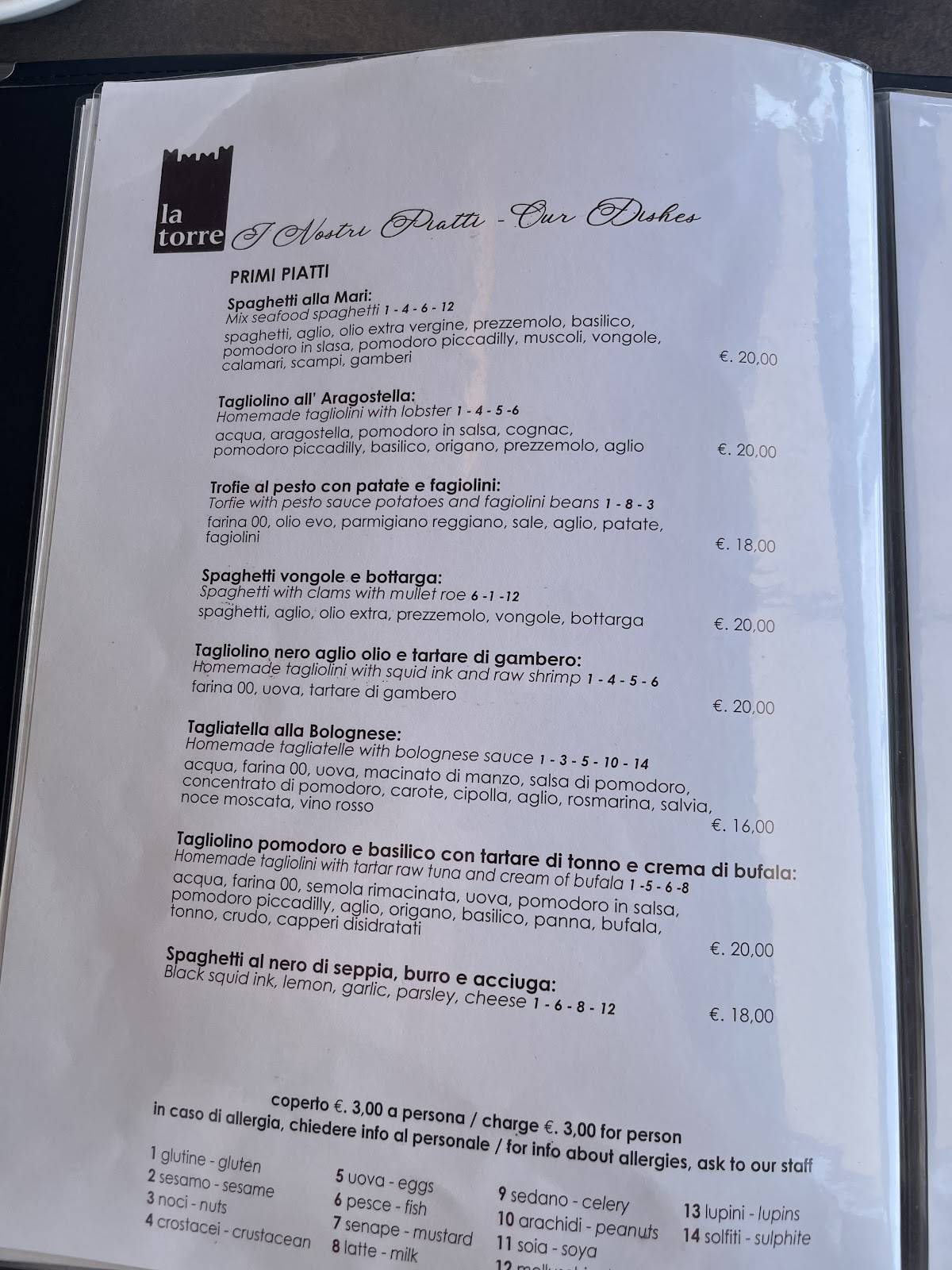 Menu di Ristorante La Torre 