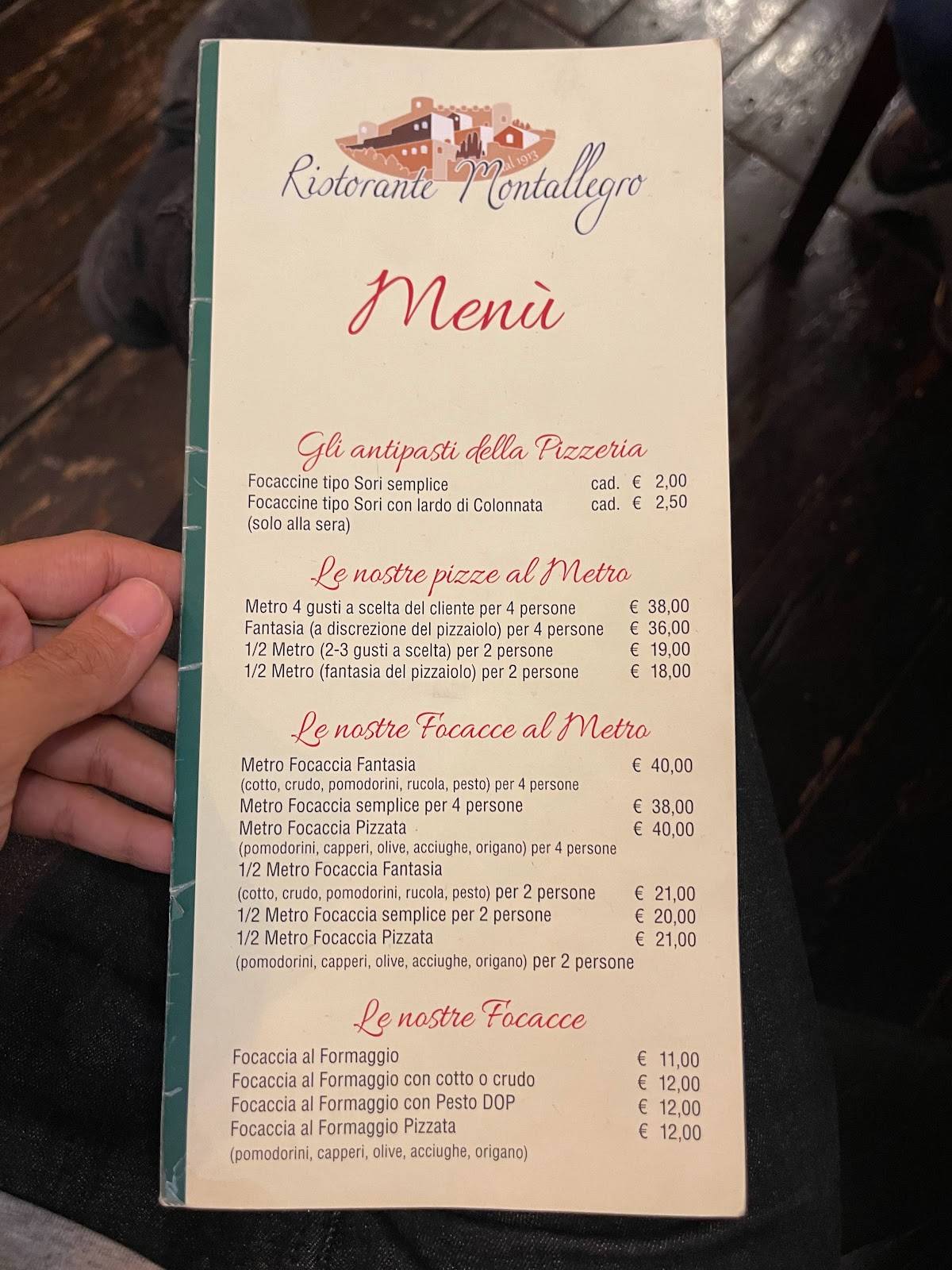 Menu di Ristorante Montallegro 