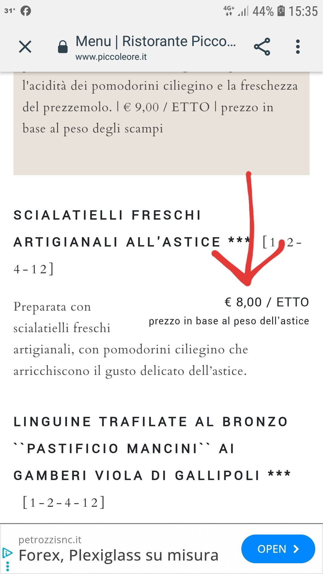 Menu di Ristorante Piccole Ore 