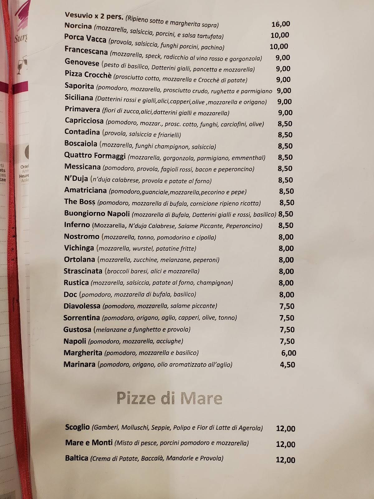 Menu da Ristorante Pizzeria Buongiorno Napoli Viterbo, Viterbo 