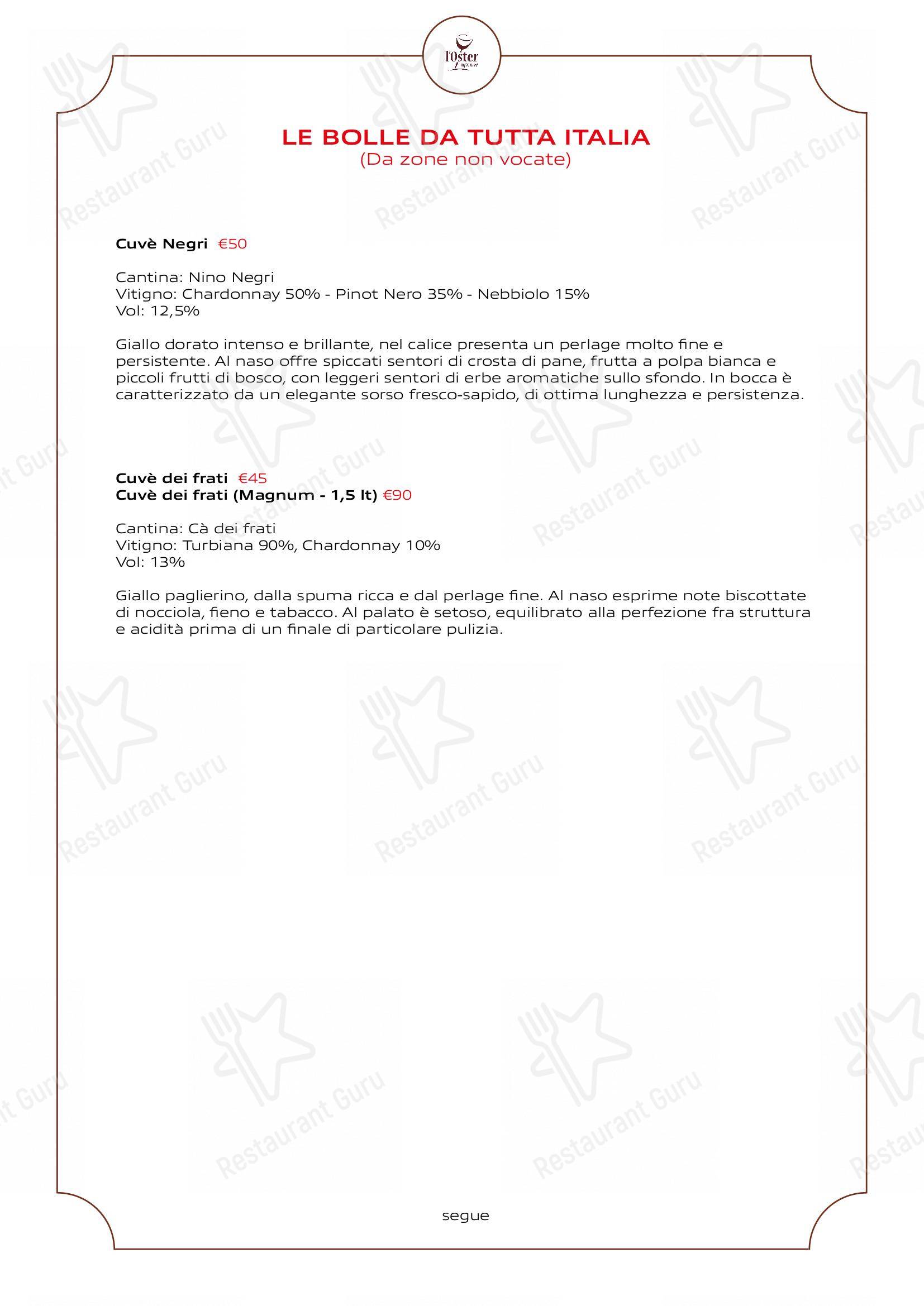 Основное меню per L'Oster Bif & Beef Restaurant ristorante