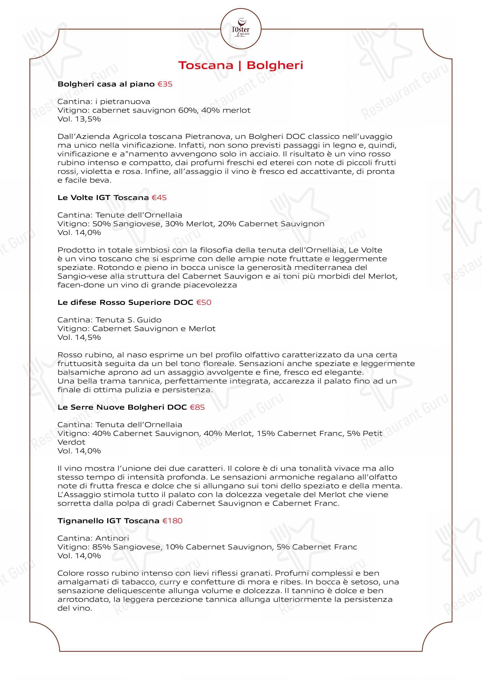 Menu di L'Oster Bif & Beef Restaurant - Основное меню