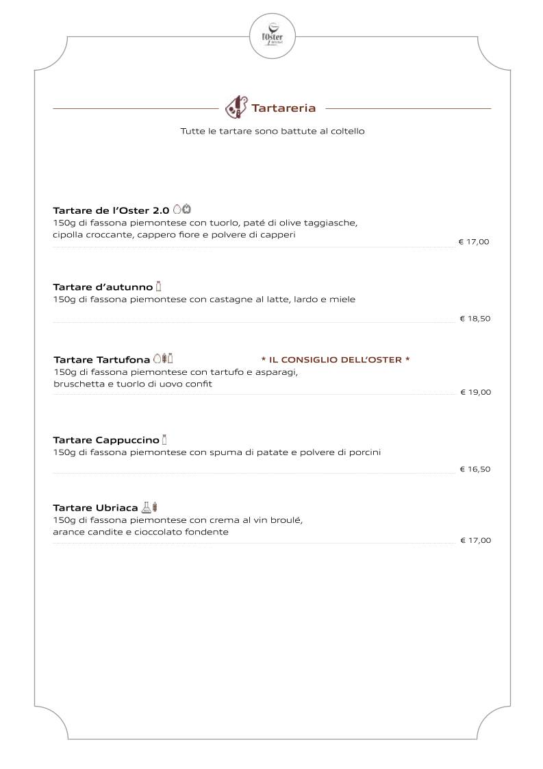 Menu di Ristorante - Pizzeria L'Oster Bif & Beef 