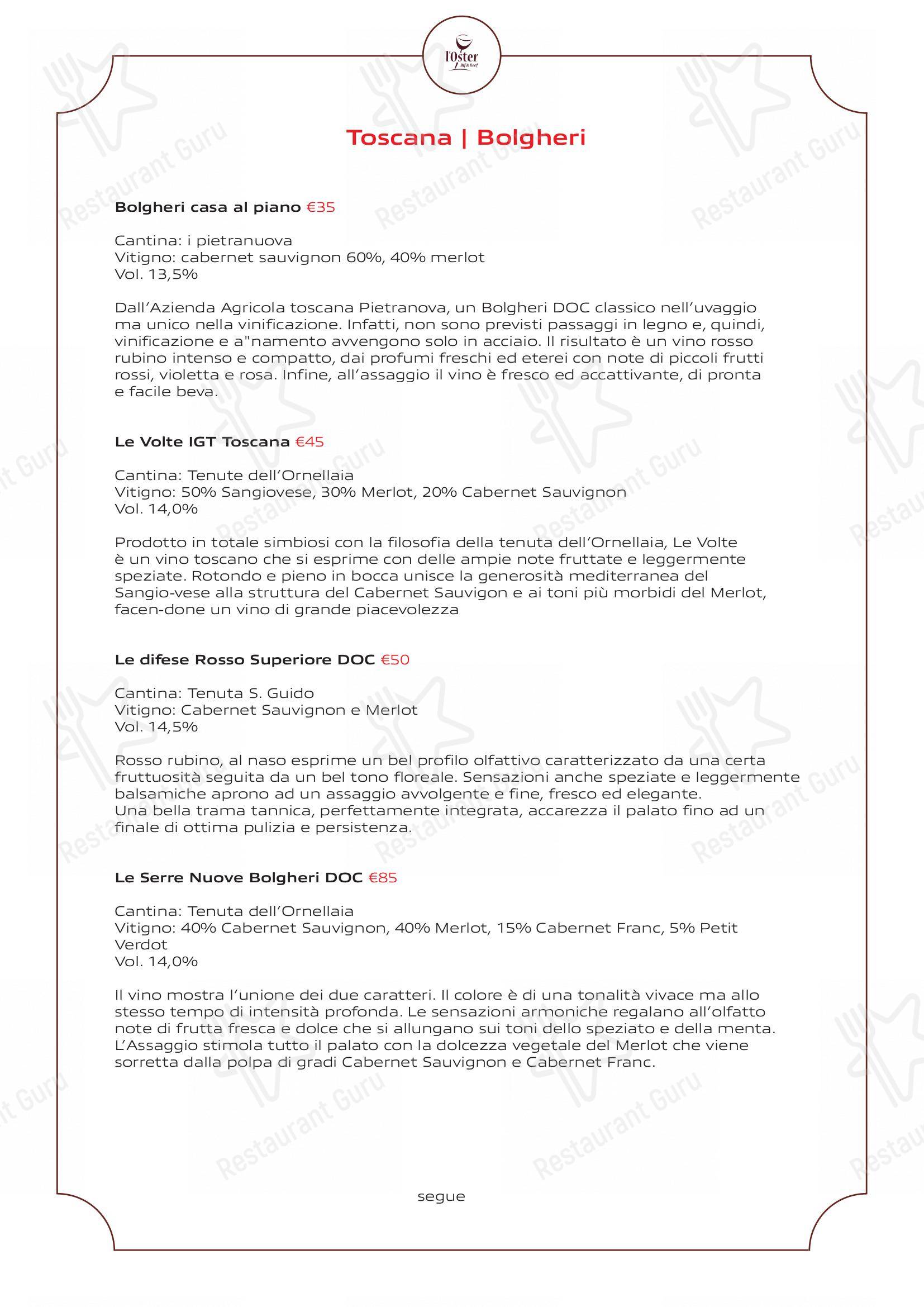 Крафт меню per L'Oster Bif & Beef Restaurant in Grassobbio