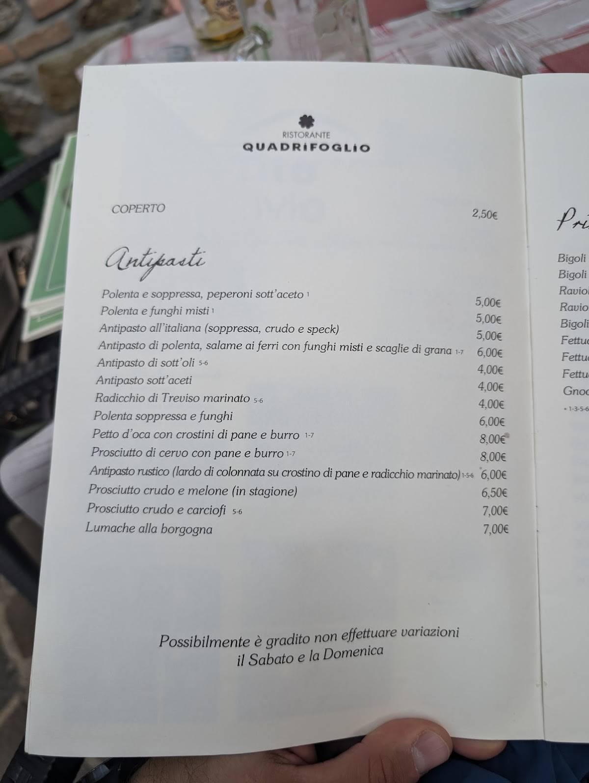 Menu di Ristorante Pizzeria Quadrifoglio 