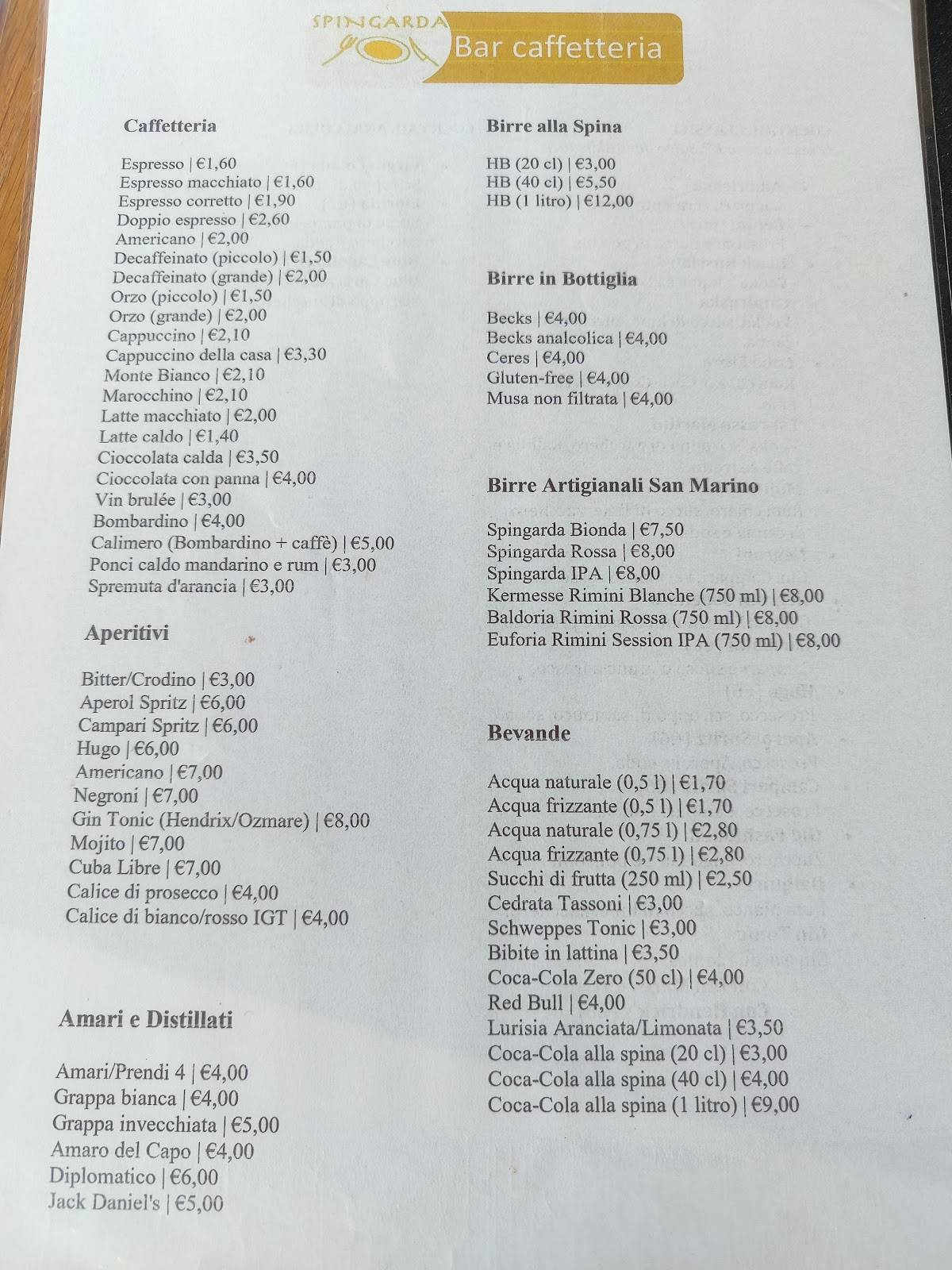 Menu di Ristorante Pizzeria Spingarda 