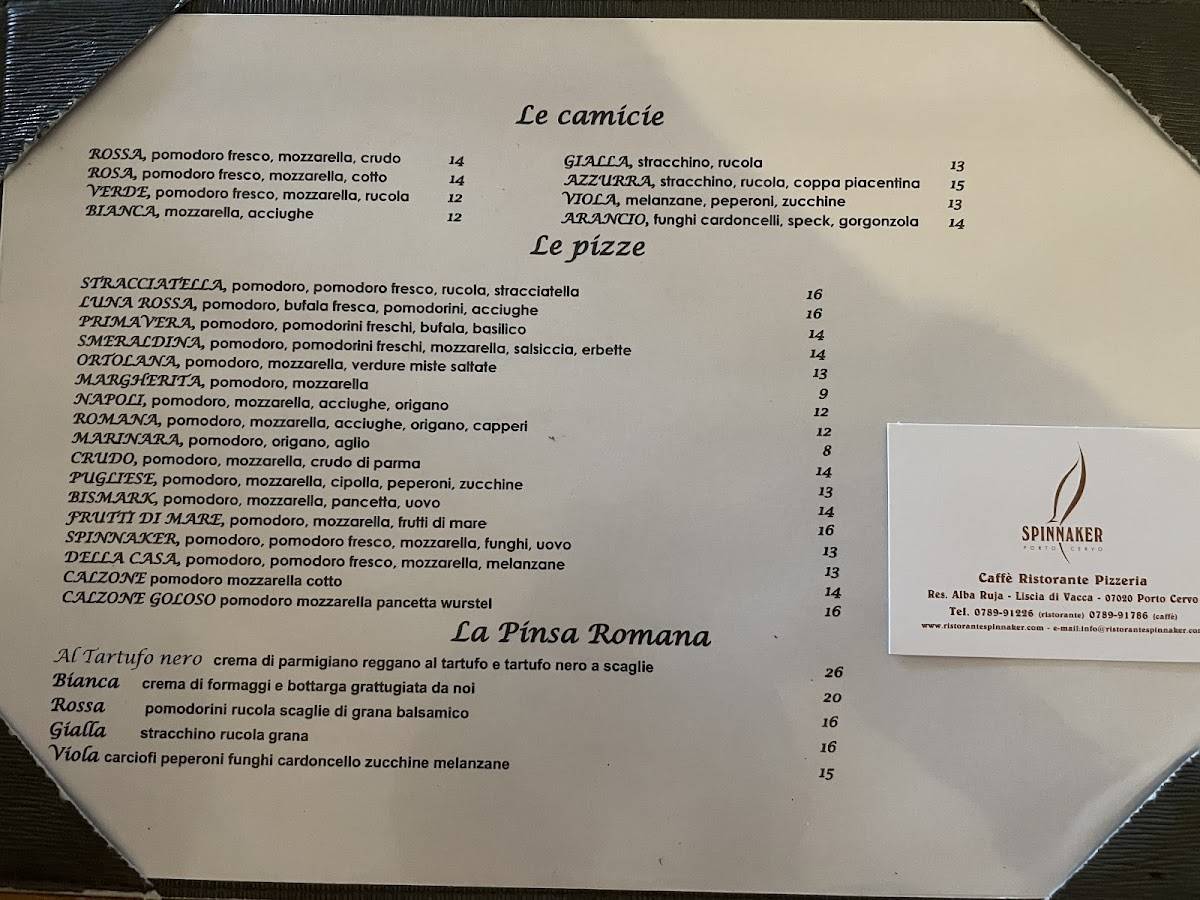 Menu di Ristorante Pizzeria Spinnaker 
