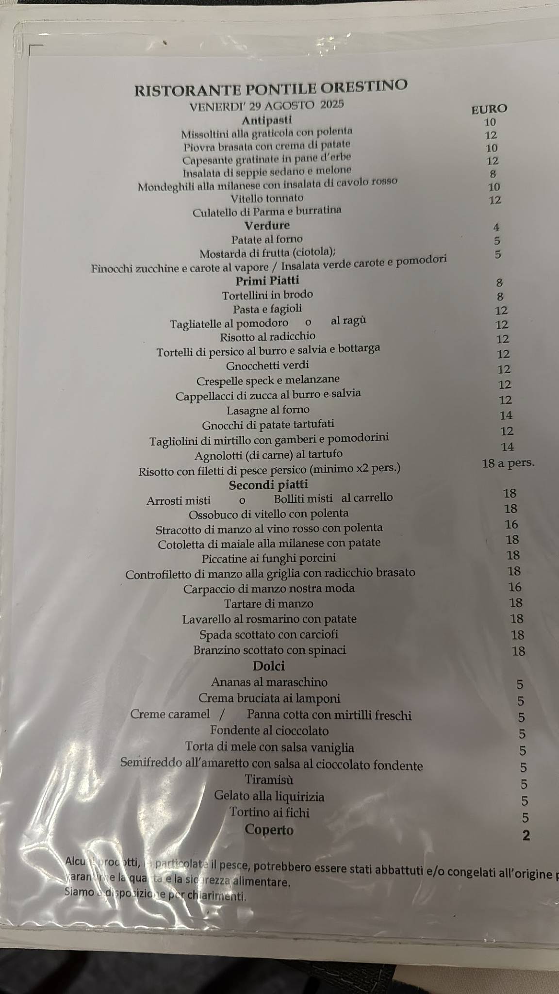 Menu di Ristorante Pontile Orestino 
