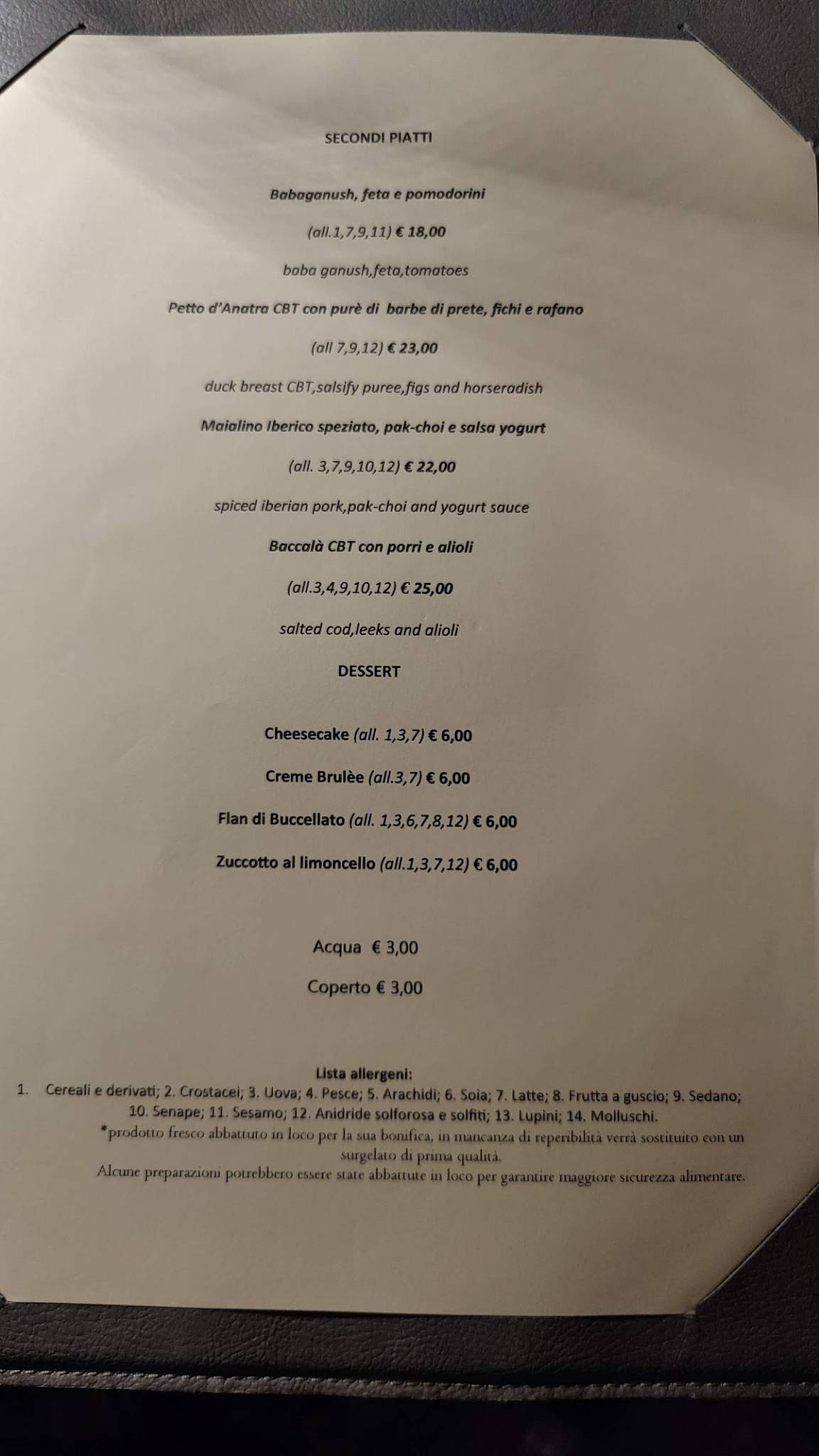 Menu di Ristorante Schiaffino 