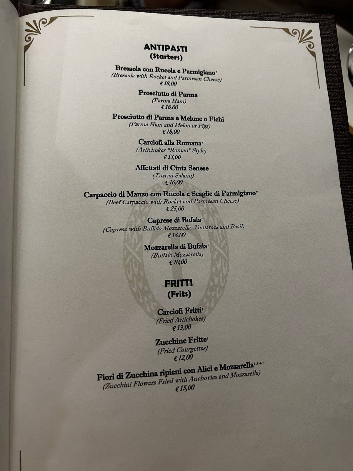 Menu di Ristorante Tullio 