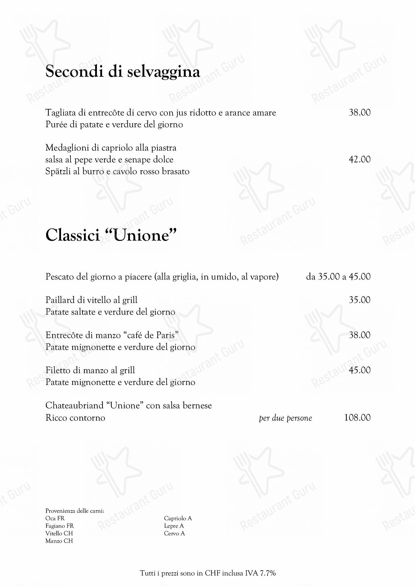 OUR MENU per Hotel Ristorante Unione in Bellinzona