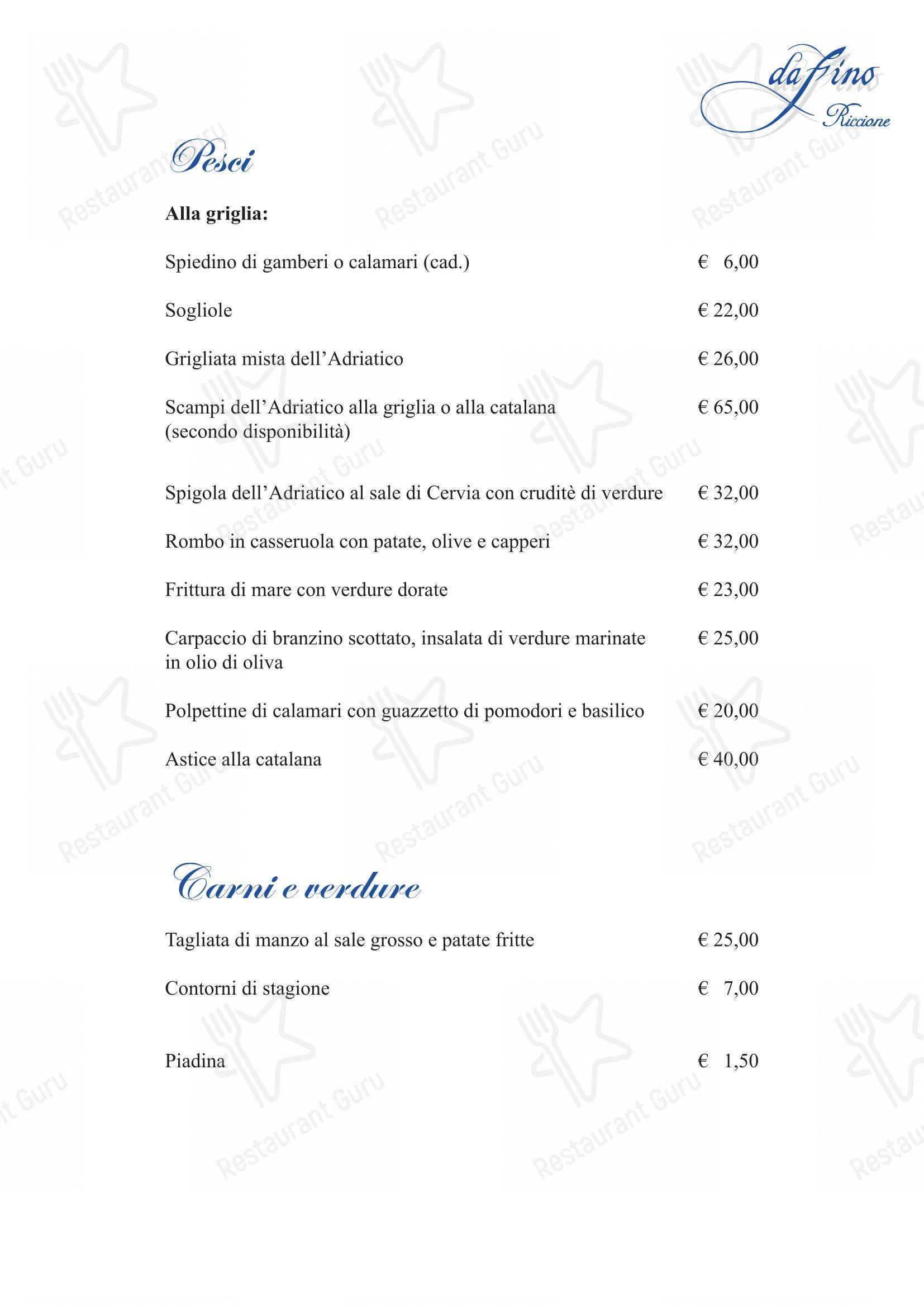 Menu per Ristorante da Fino in Riccione
