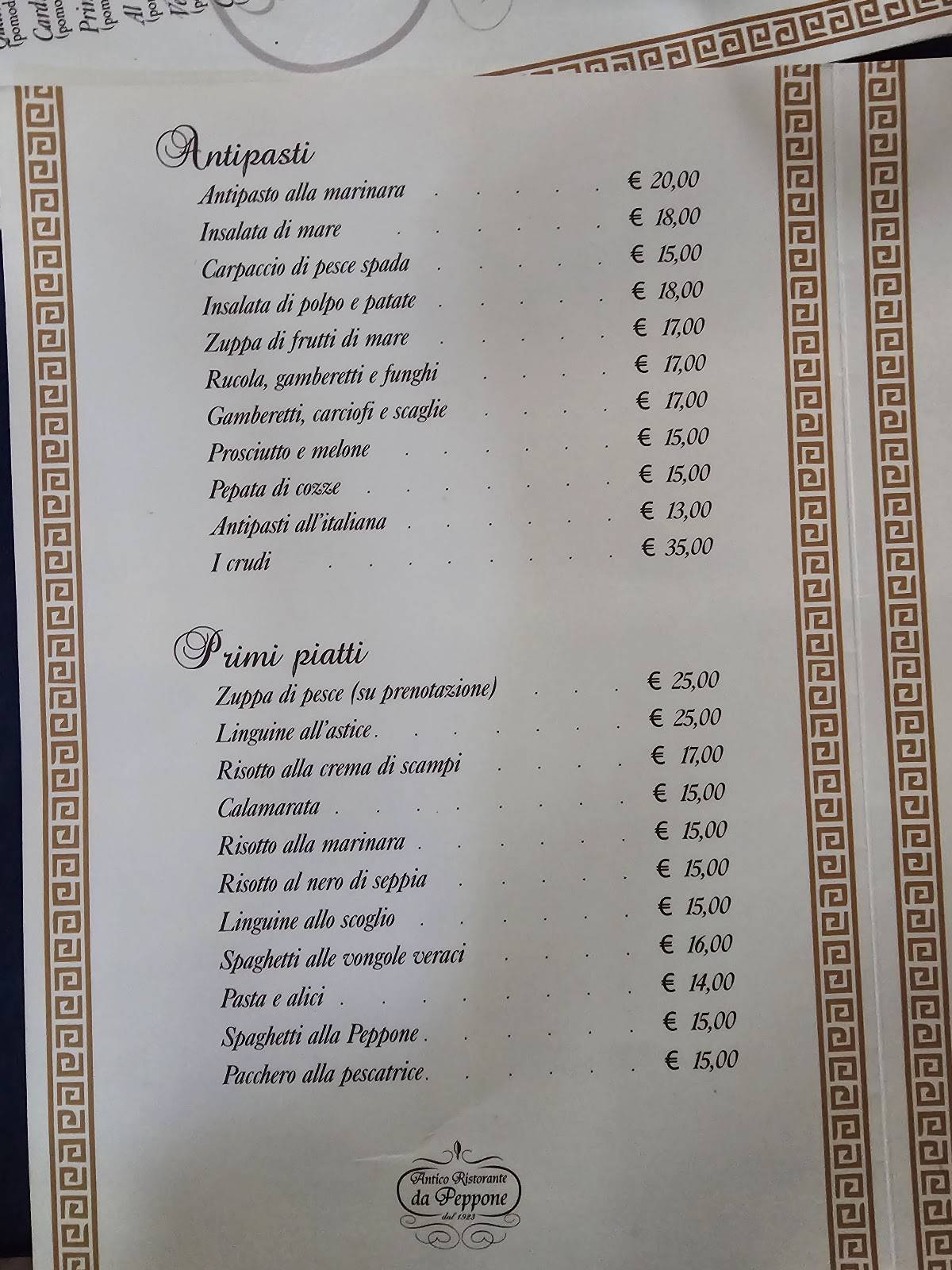 Menu di Ristorante da Peppone, San Lucido 