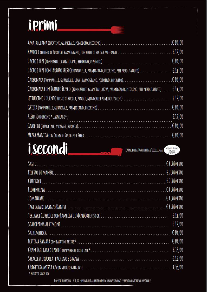 Menu di Ristorante pizzeria bisteccheria 00cento Porta di Roma 