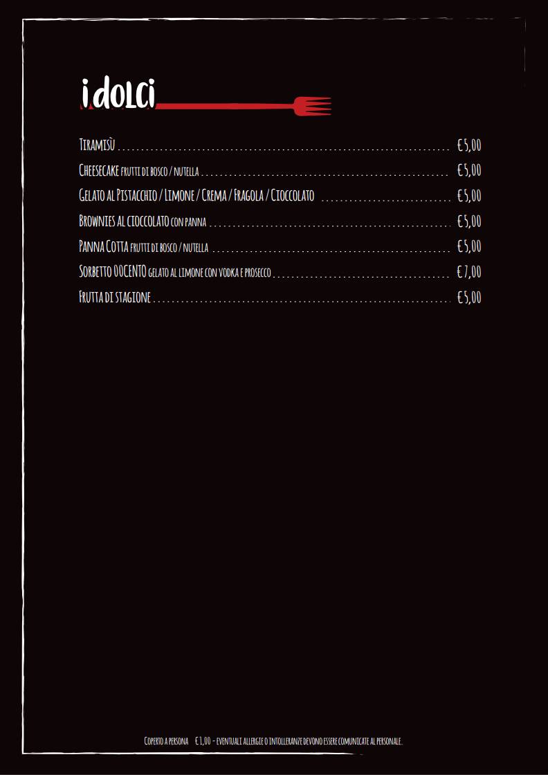 Menu di Ristorante pizzeria bisteccheria 00cento Porta di Roma 