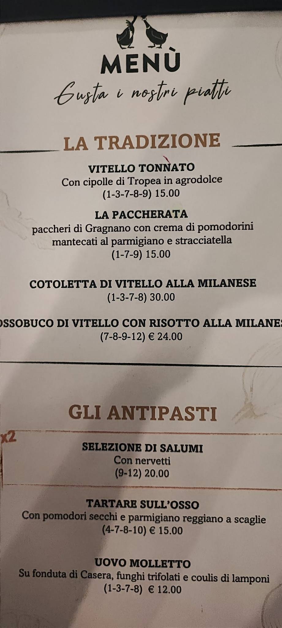 Menu di Ristorante pizzicheria Gandula 