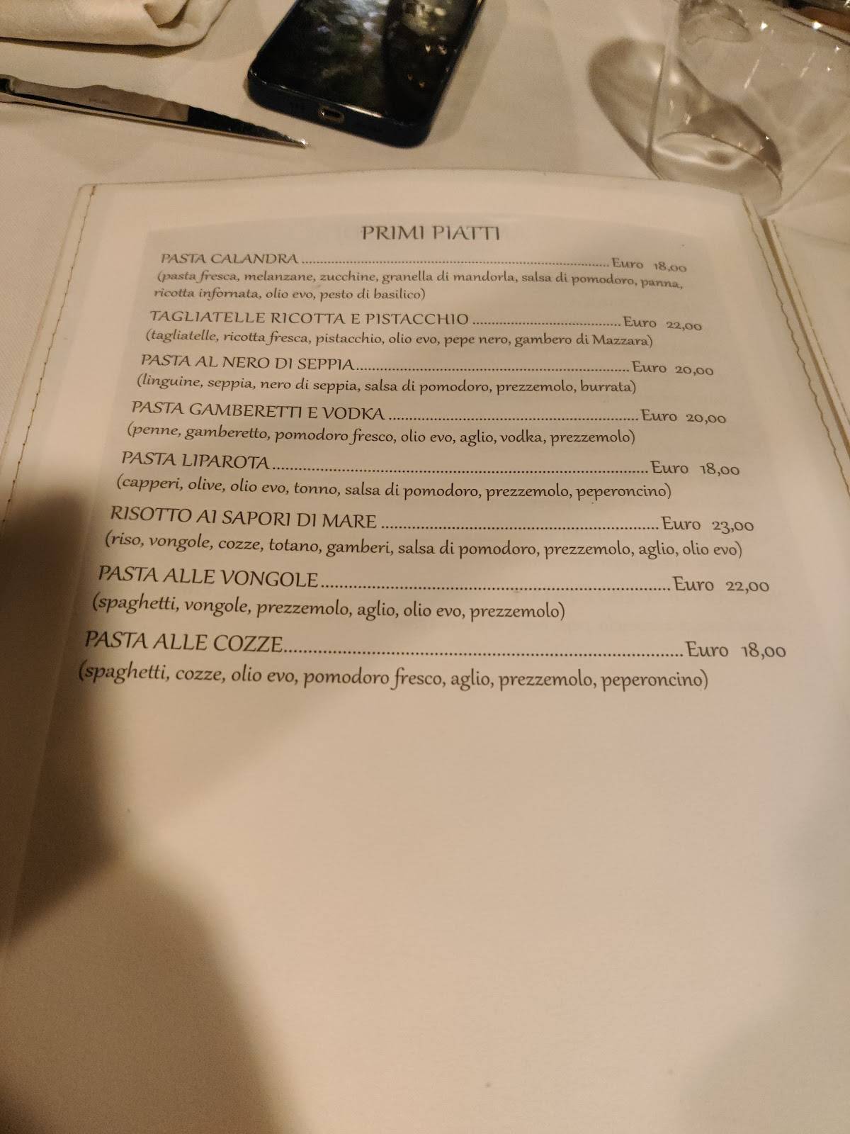 Menu di Ritrovo Calandra Lipari 