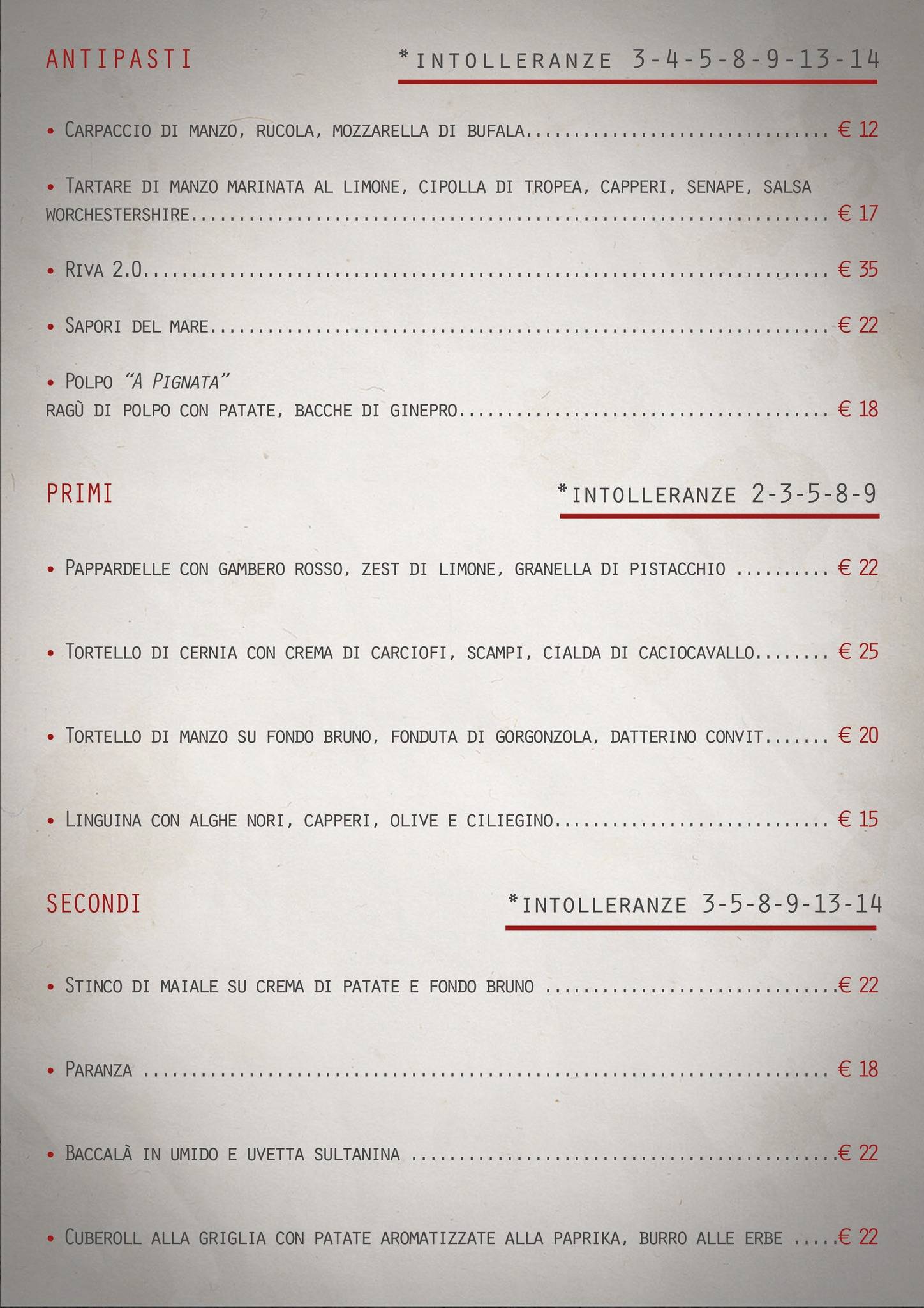 Menu di Riva Baglieri 
