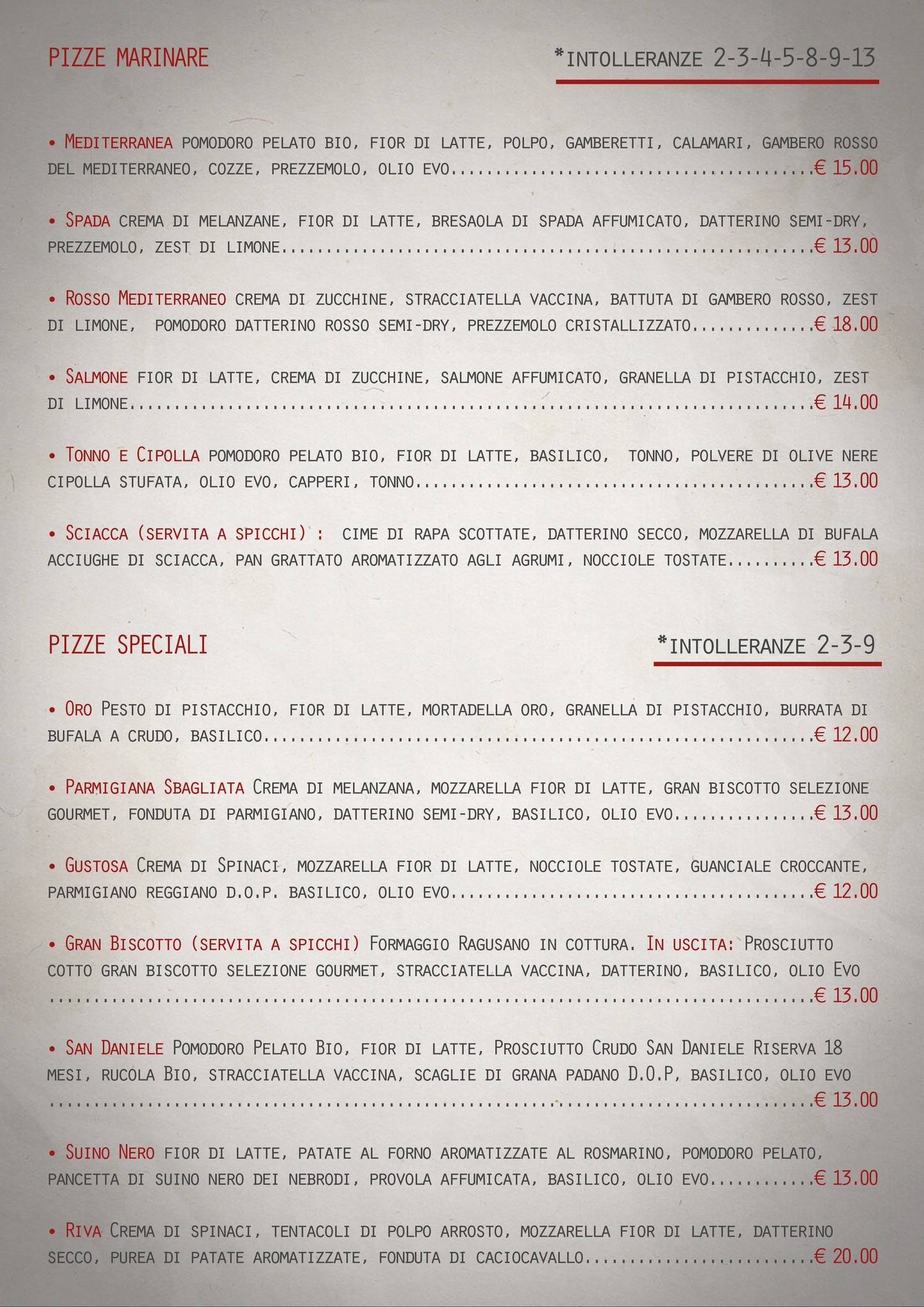 Menu di Riva Baglieri 