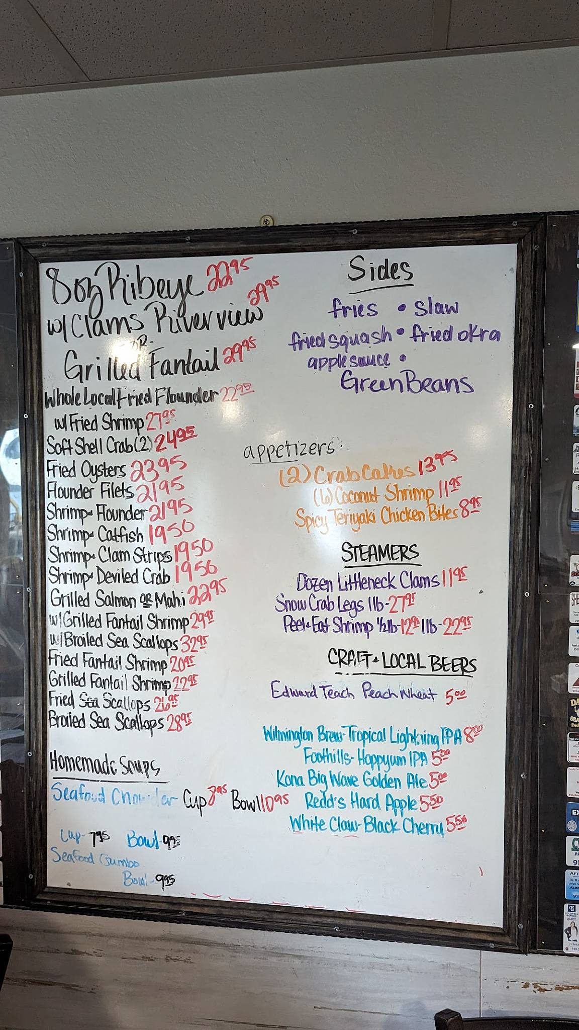 Menu at Riverview Cafe, Sneads Ferry