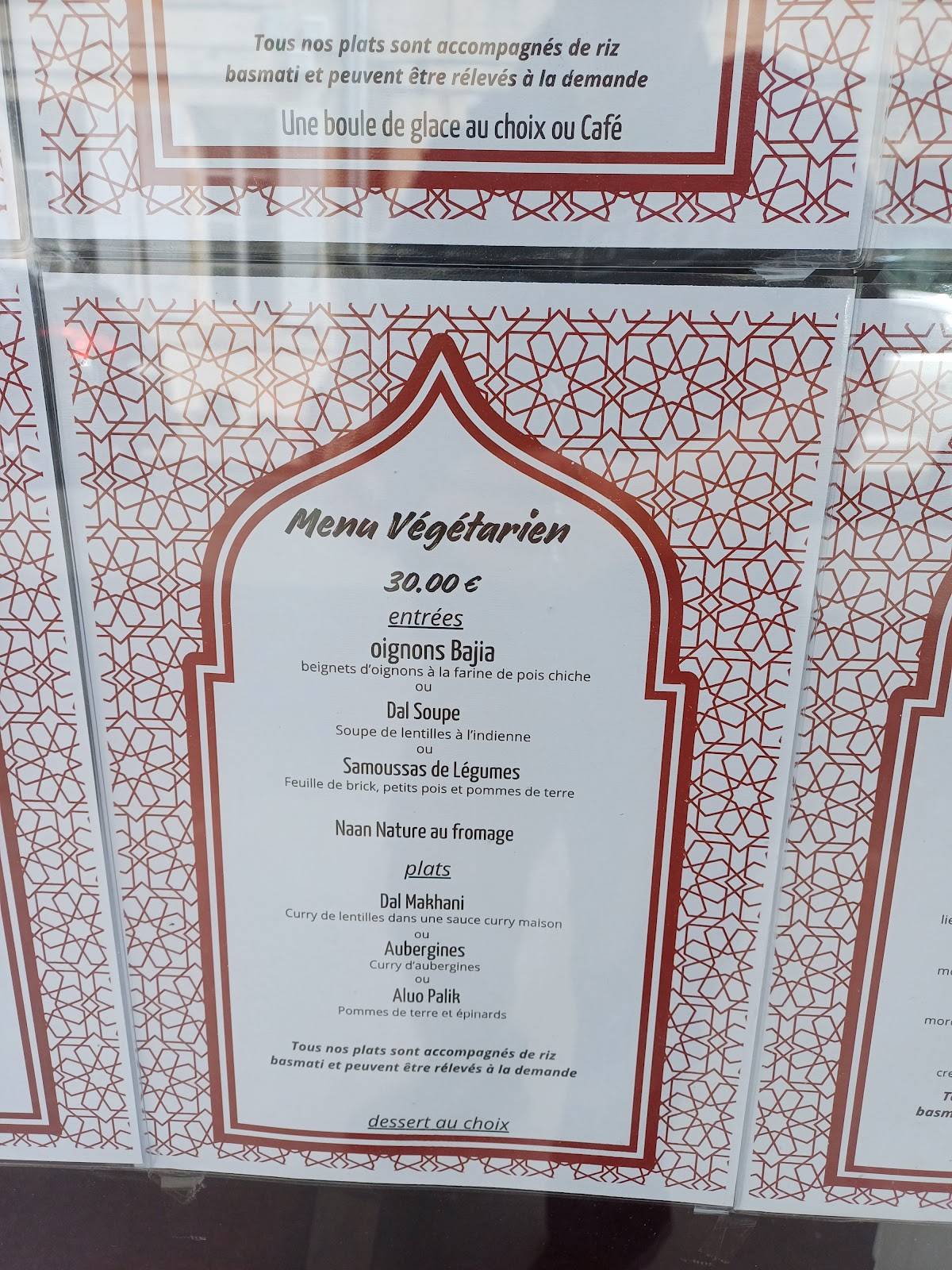 Menu de Le Maharaja