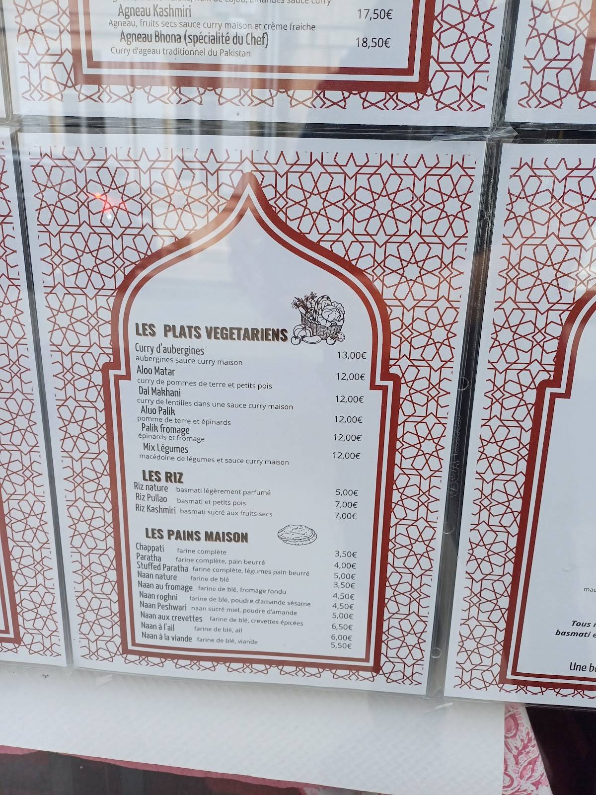 Menu de Le Maharaja