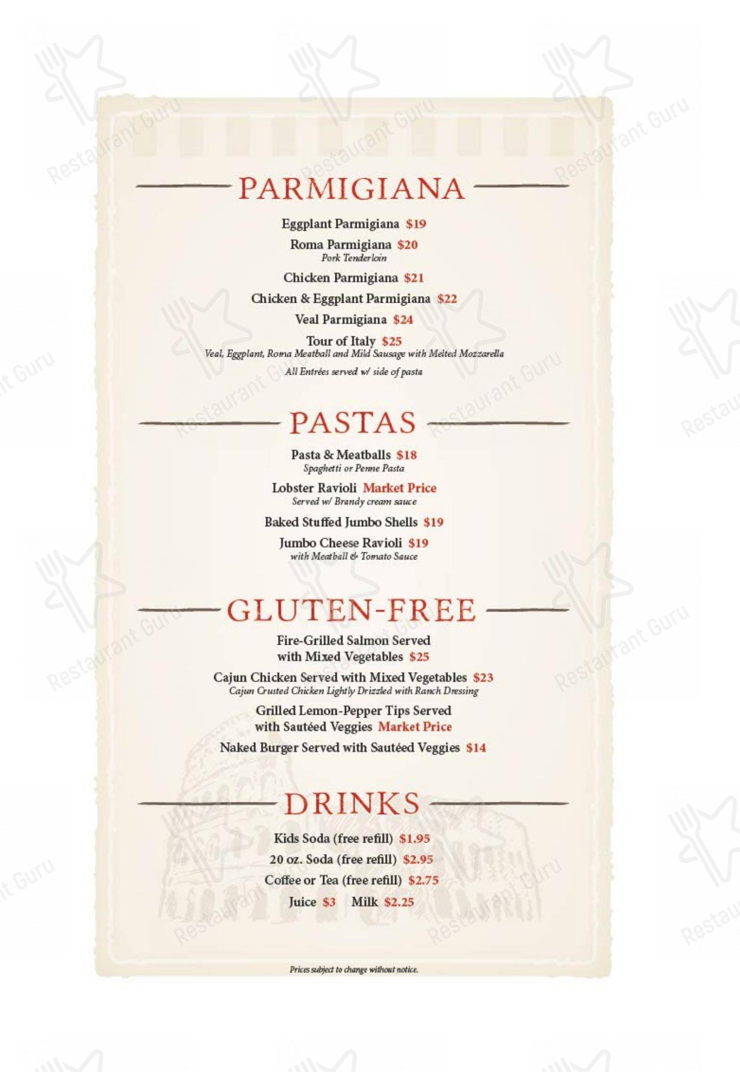 Menu at Roma Restaurant, Haverhill