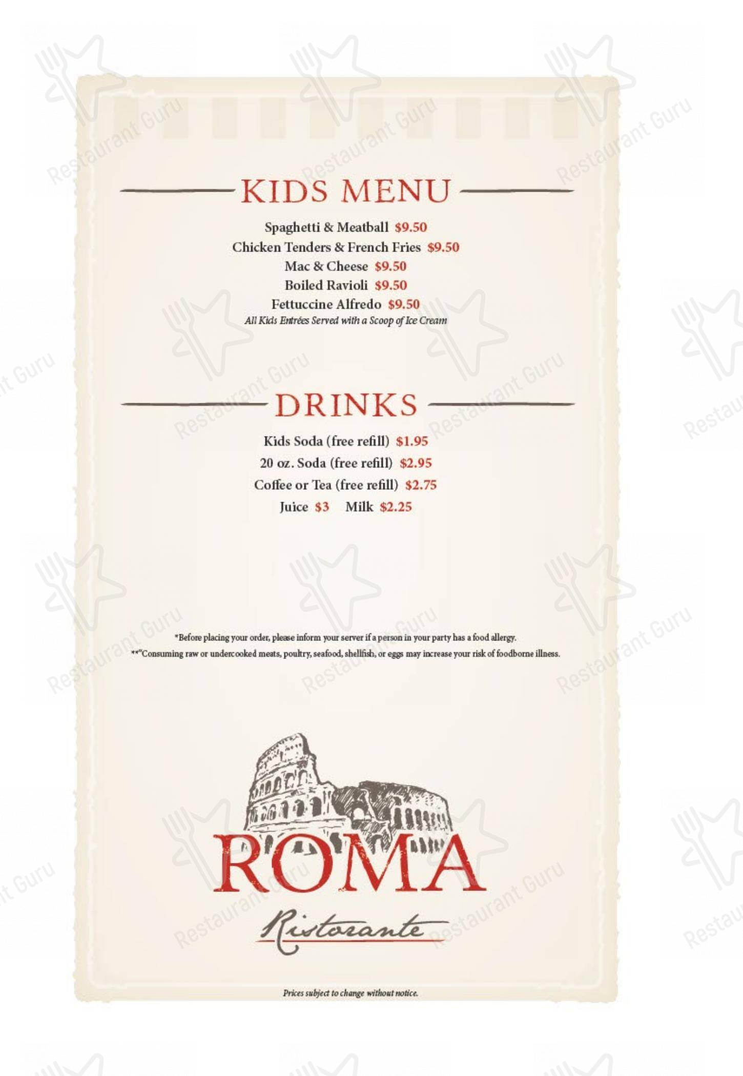 Menu at Roma Restaurant, Haverhill