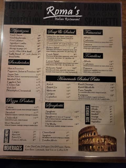 Rhomas Menu Menu at Roma's Restaurant, Elk City