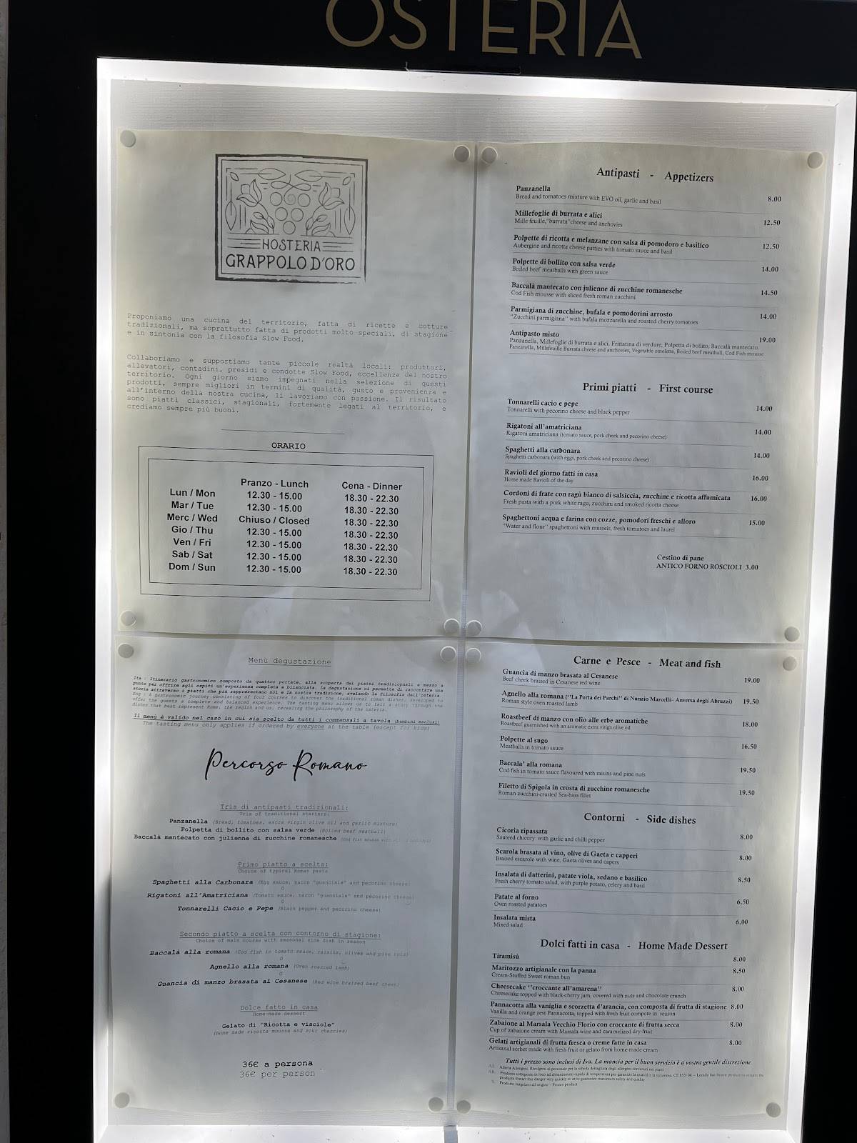 Menu di Hosteria Grappolo D'Oro 