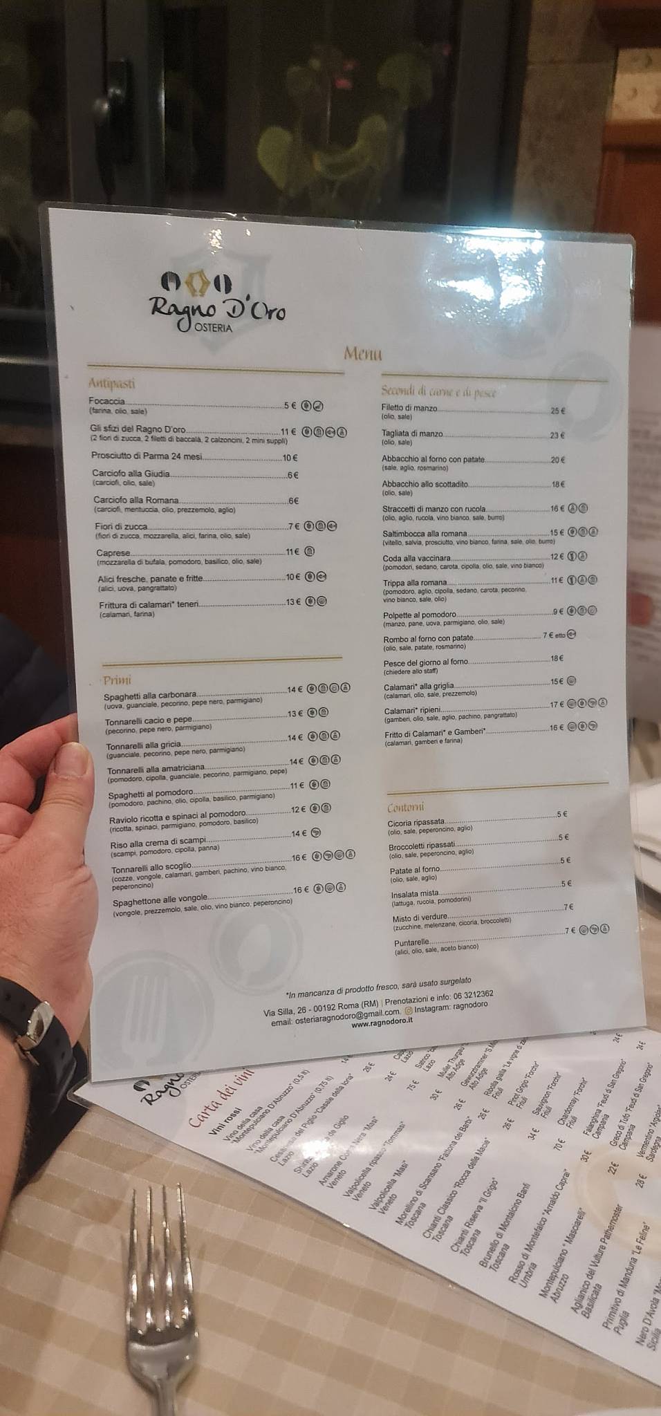Menu di Osteria Ragno d'oro 