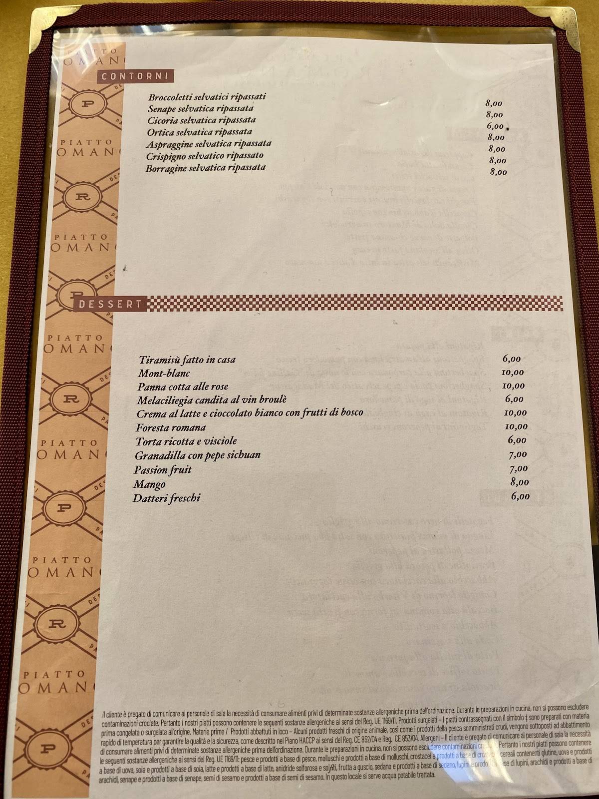 Menu di Piatto Romano 
