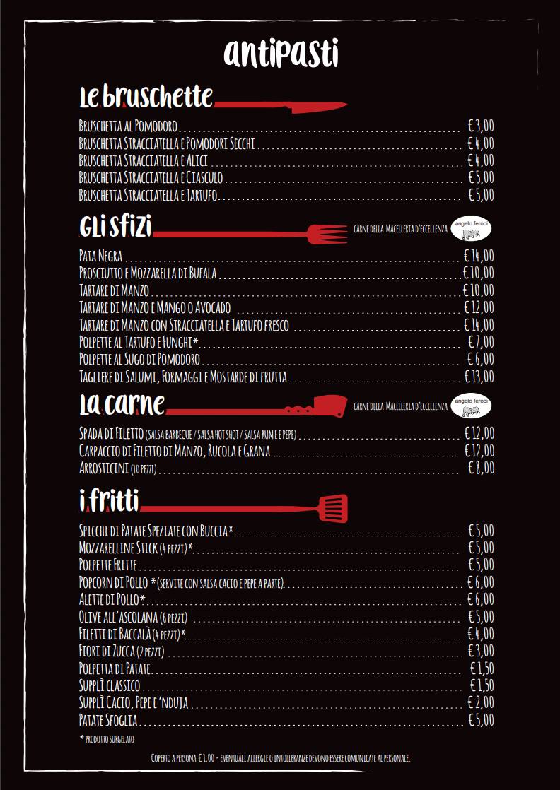 Menu di Ristorante pizzeria bisteccheria 00cento Porta di Roma 