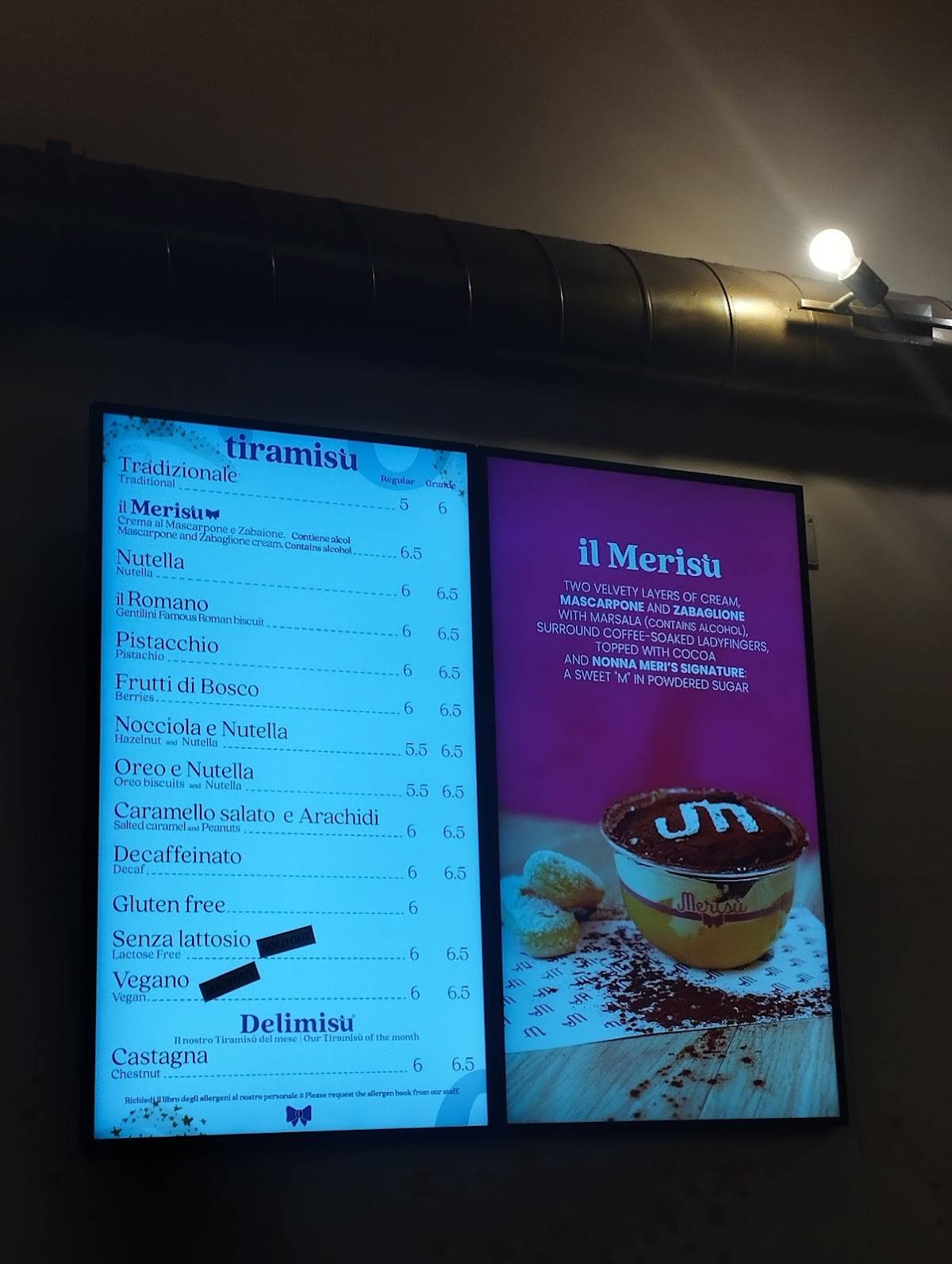 Menu di Tiramisù Trastevere - Merisù 
