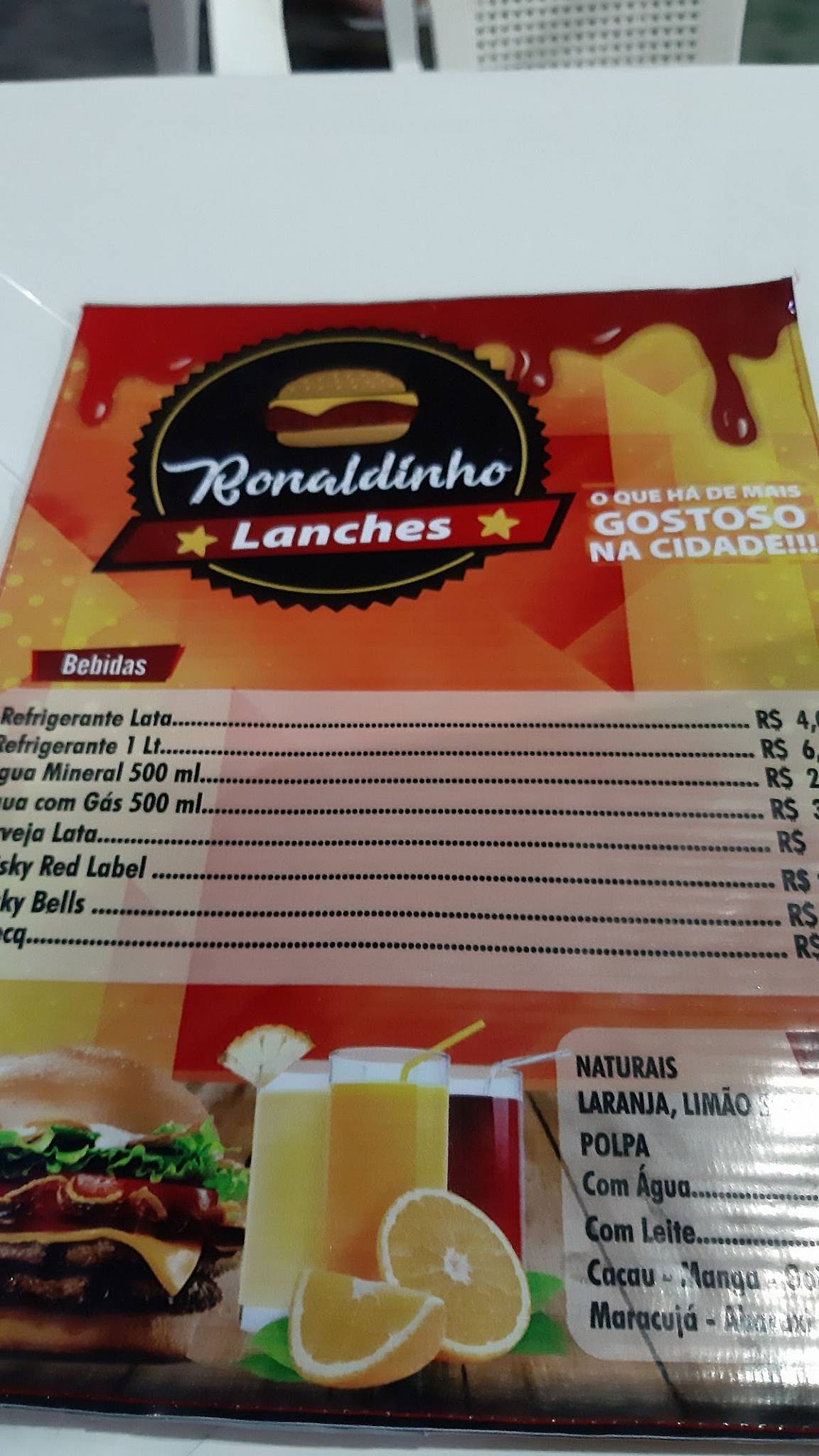 Ronaldinho Lanches cardápio