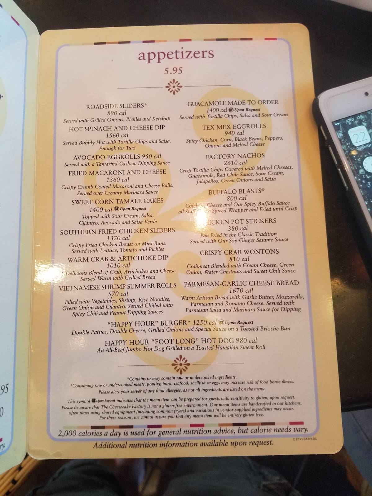 Menu at The Cheesecake Factory desserts, Roseville