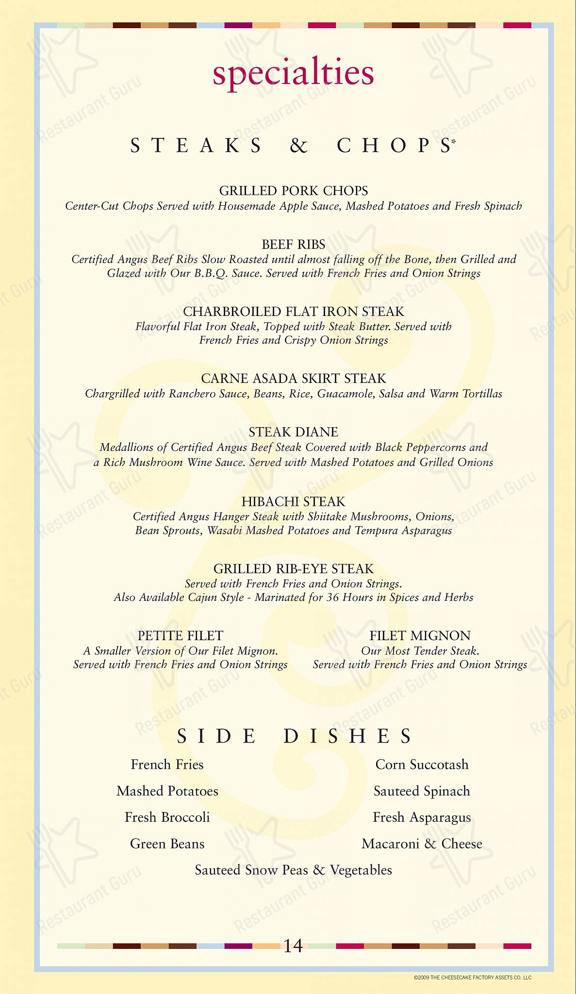 Menu at The Cheesecake Factory desserts, Roseville